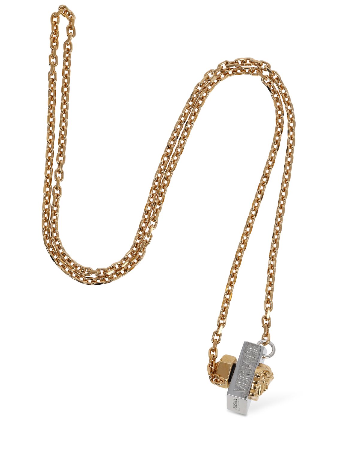 Shop Versace Greek Motif Bolt Charm Necklace In Gold