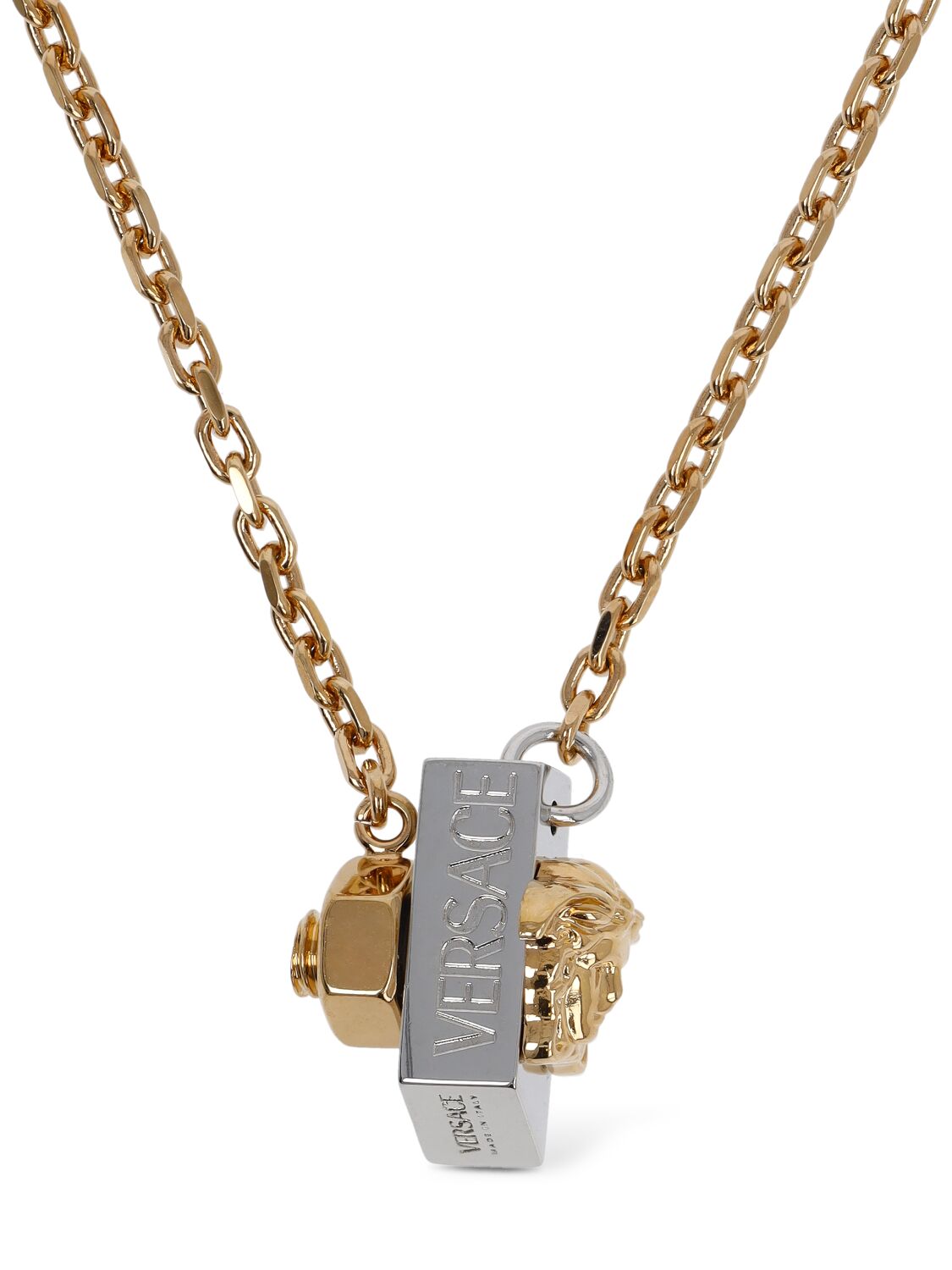 Versace Greek Motif Bolt Charm Necklace In Gold