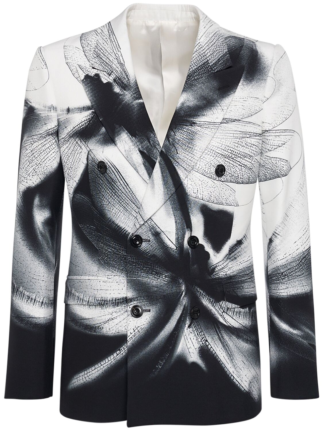 Alexander Mcqueen Dragonfly Shadow Printed Viscose Jacket In Black/white