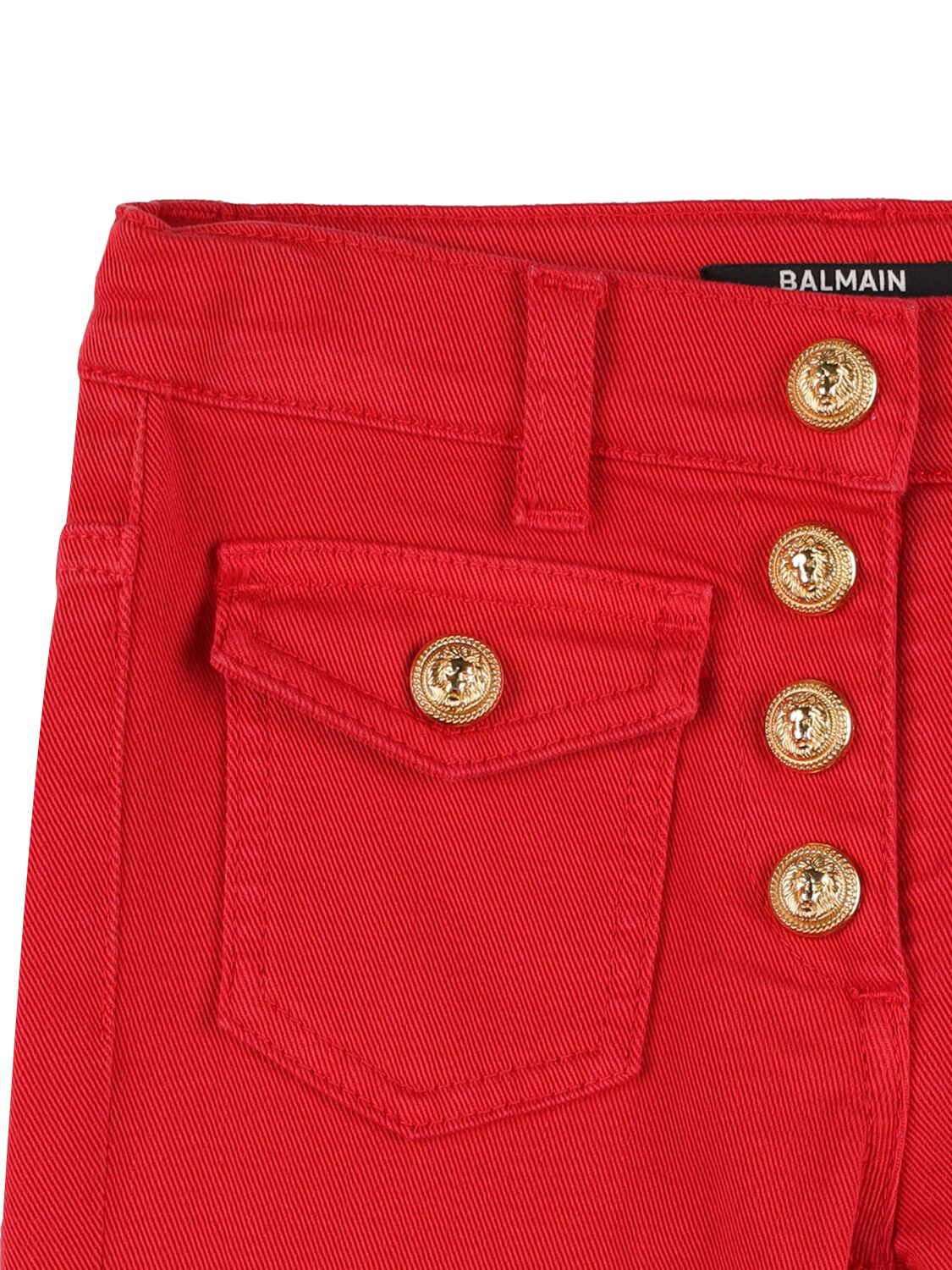 Shop Balmain Cotton Blend Flared Denim Jeans In Red