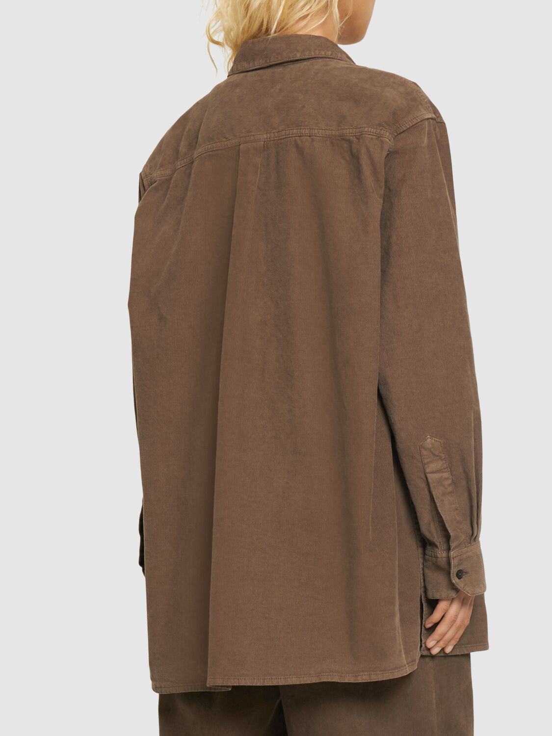 The Row Idro Corduroy Collared Shirt In Camel