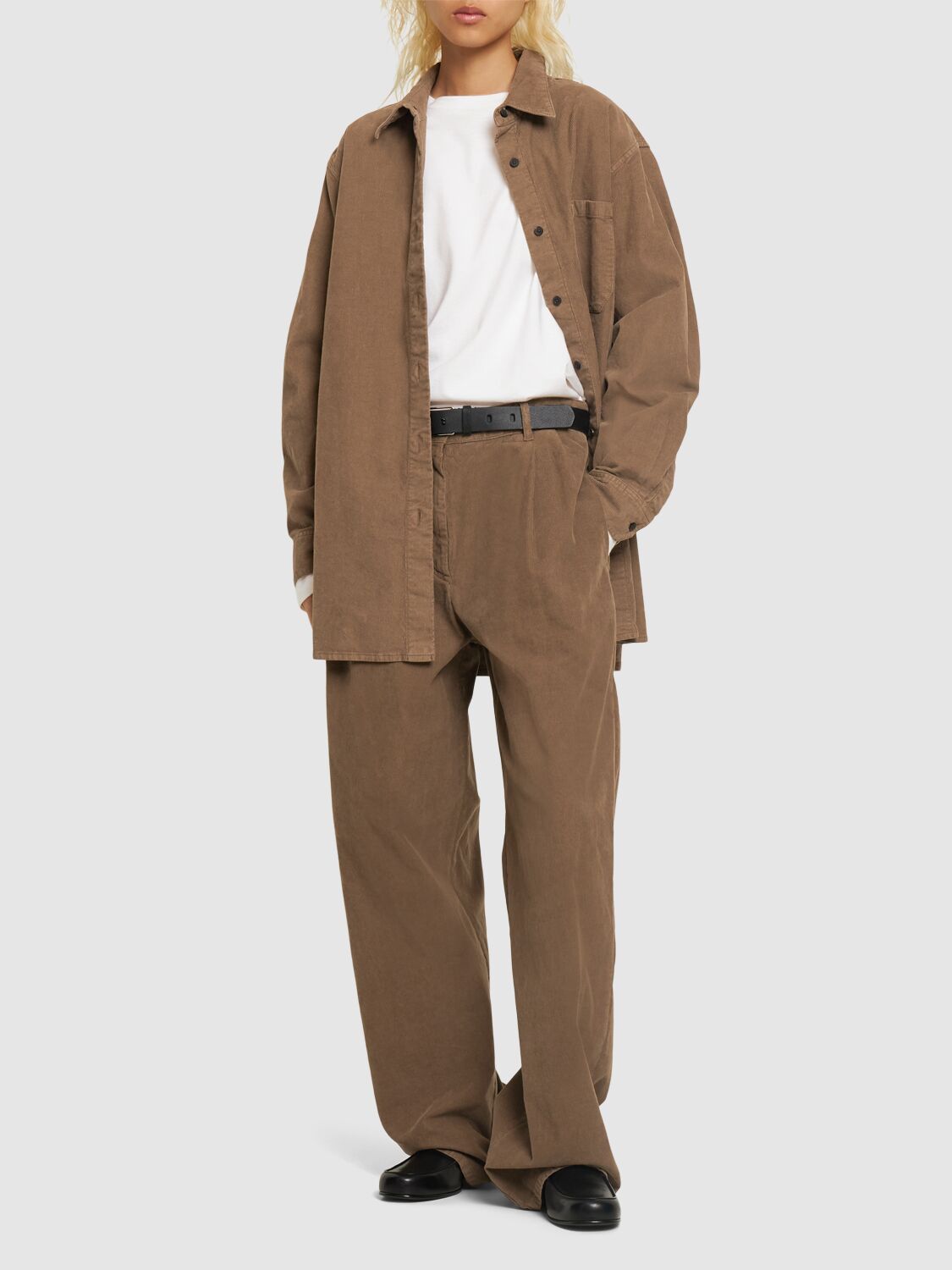 The Row Idro Corduroy Collared Shirt In Camel