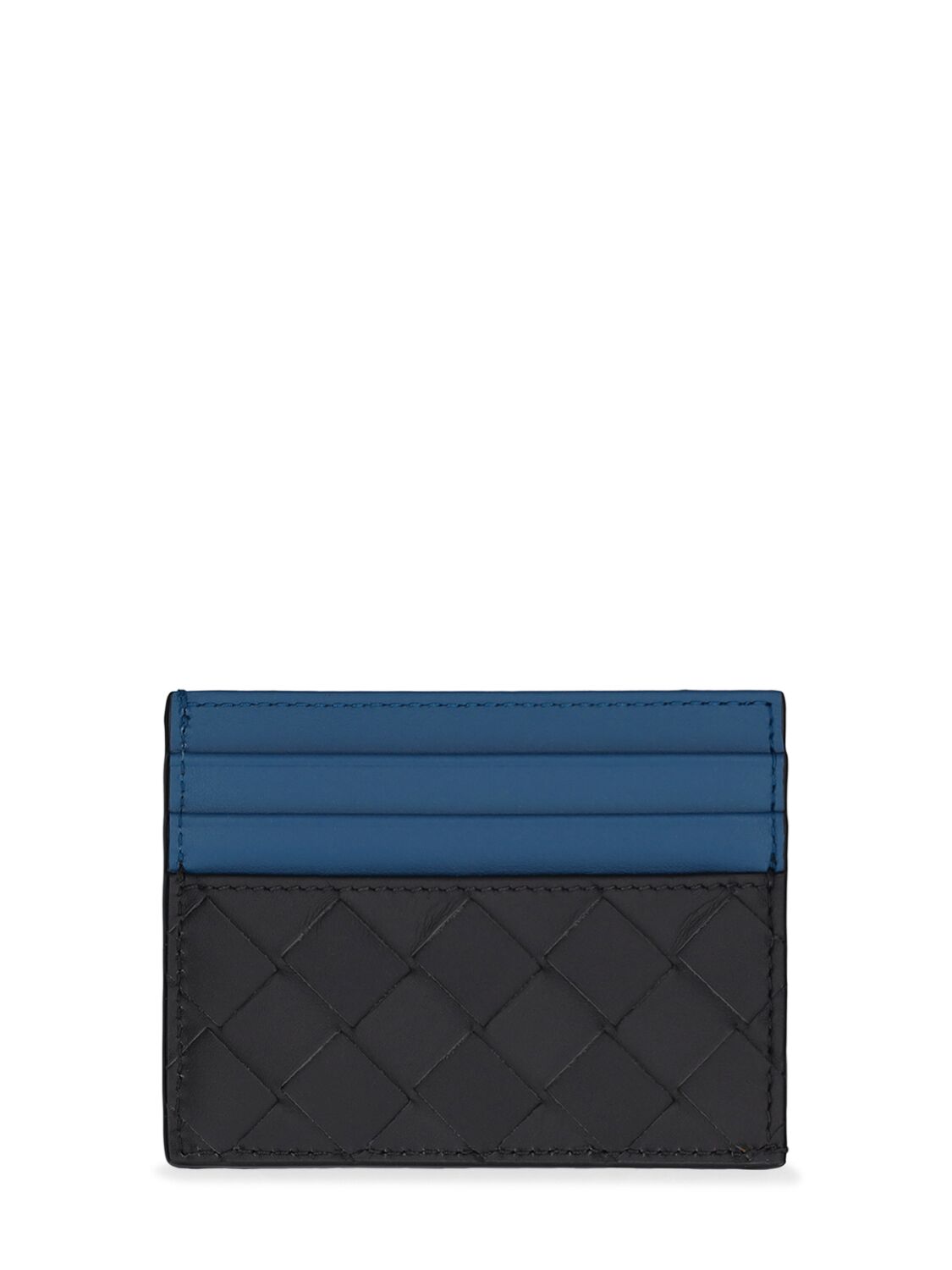 Shop Bottega Veneta Intrecciato Leather Credit Card Case In Ardoise,blue