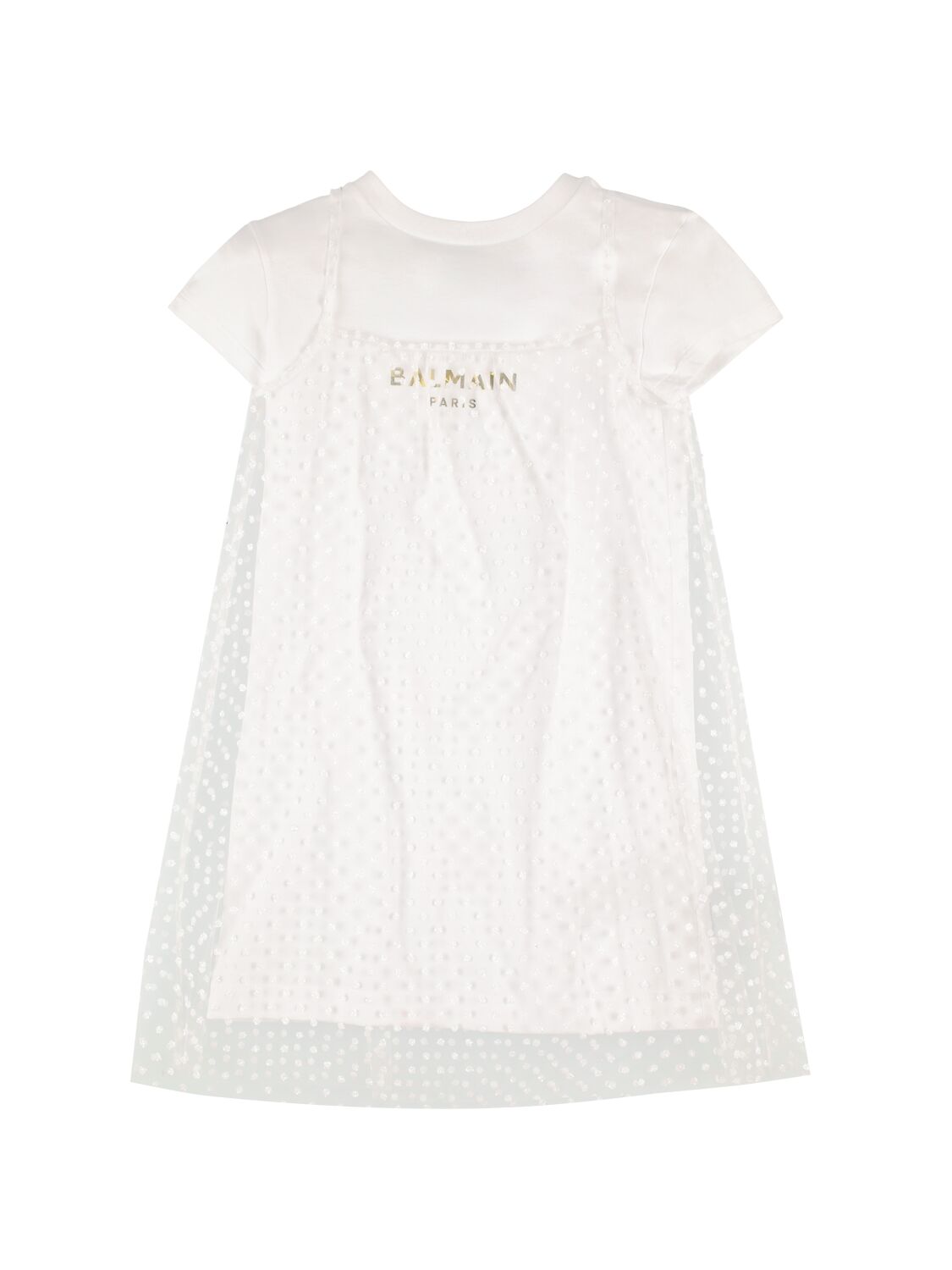 Balmain Kids' Glittered Tulle & Cotton Jersey & Dress In White