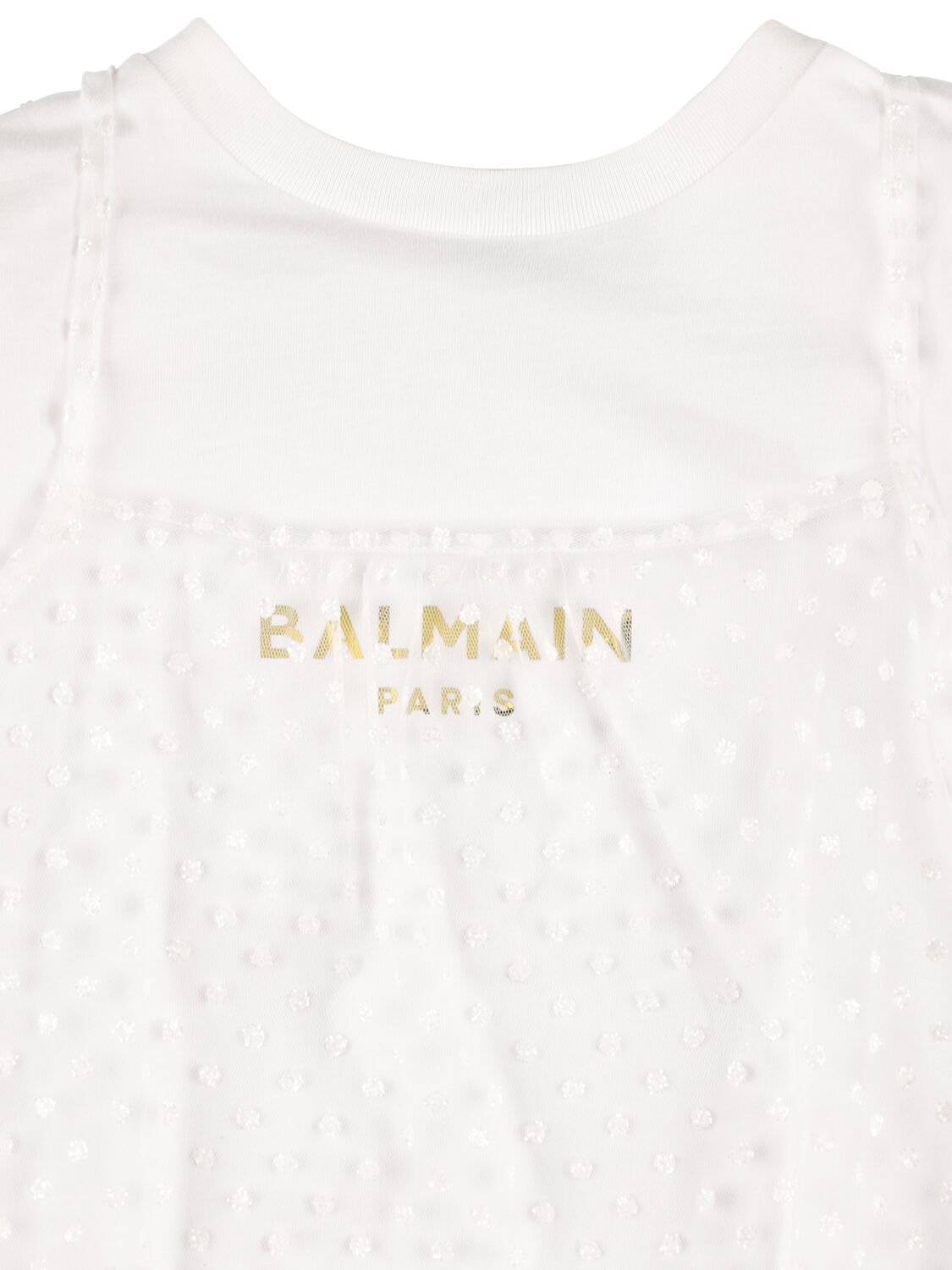 Shop Balmain Glittered Tulle & Cotton Jersey & Dress In White