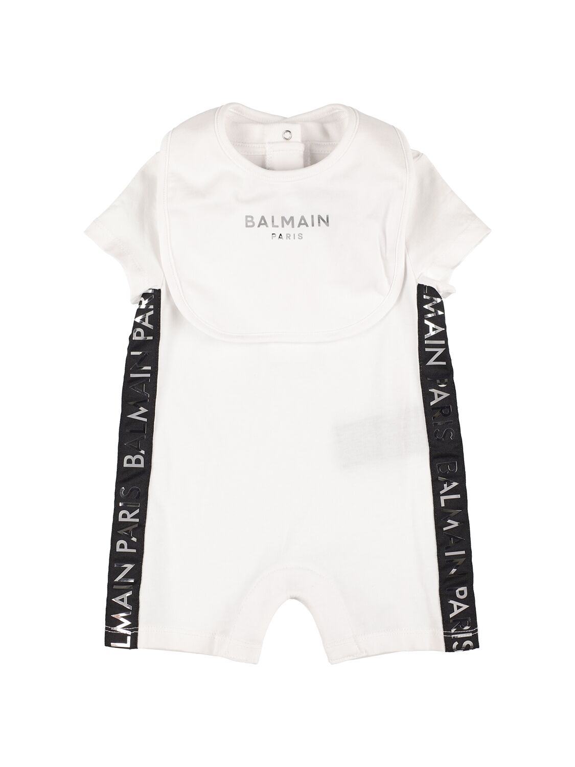 Balmain Babies' Organic Cotton Jersey Romper & Bib In White