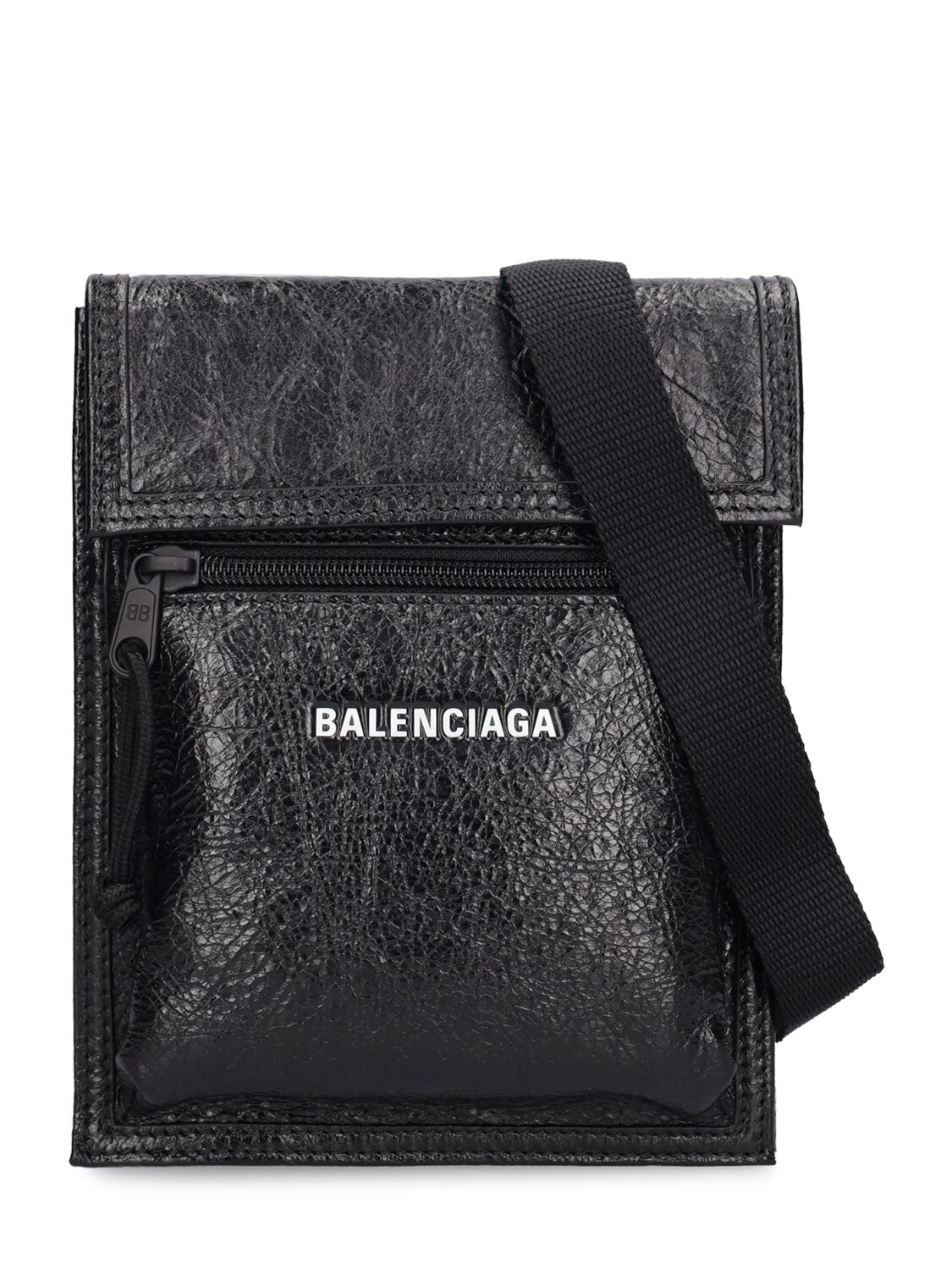 Balenciaga Explorer Leather Crossbody Bag In Black