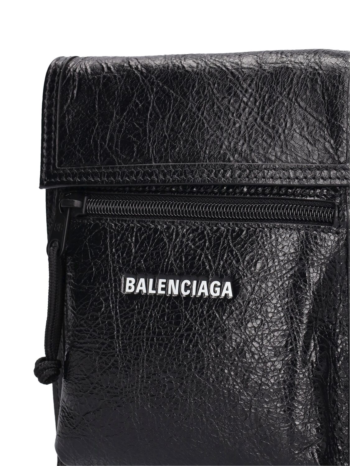 Shop Balenciaga Explorer Leather Crossbody Bag In Black
