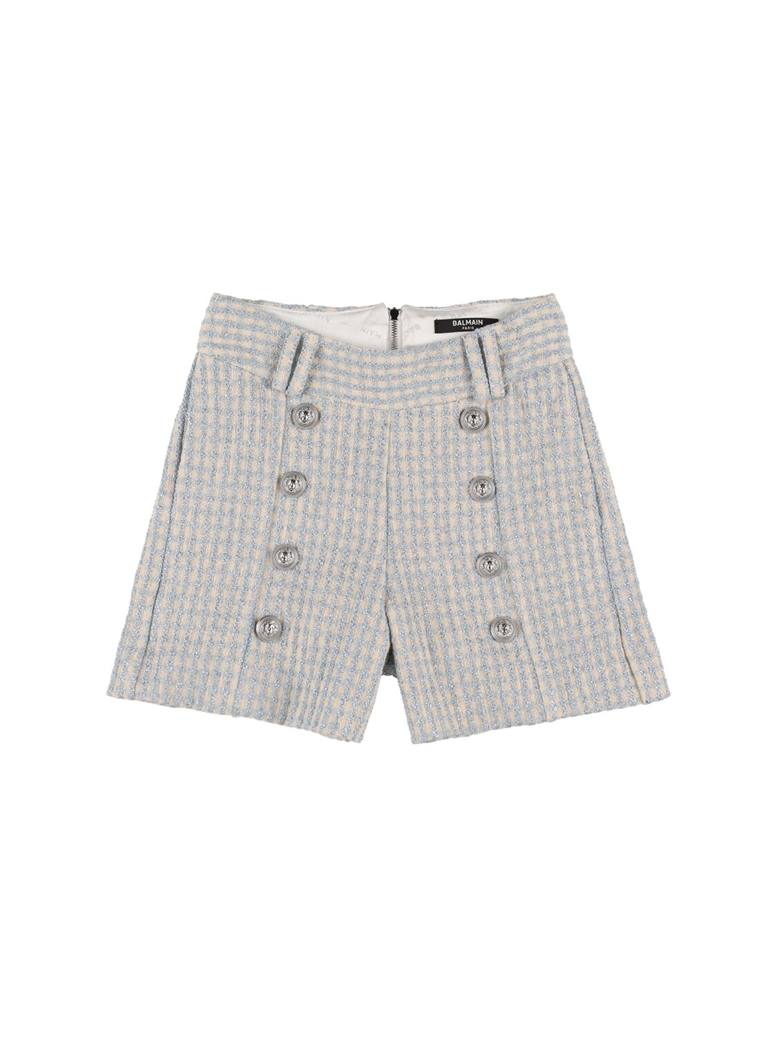 Balmain Kids' Lurex Jacquard Shorts In White,blue