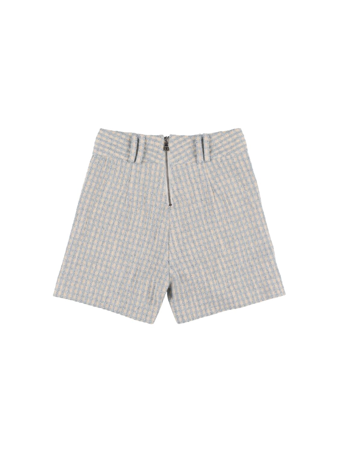 Shop Balmain Lurex Jacquard Shorts In White,blue