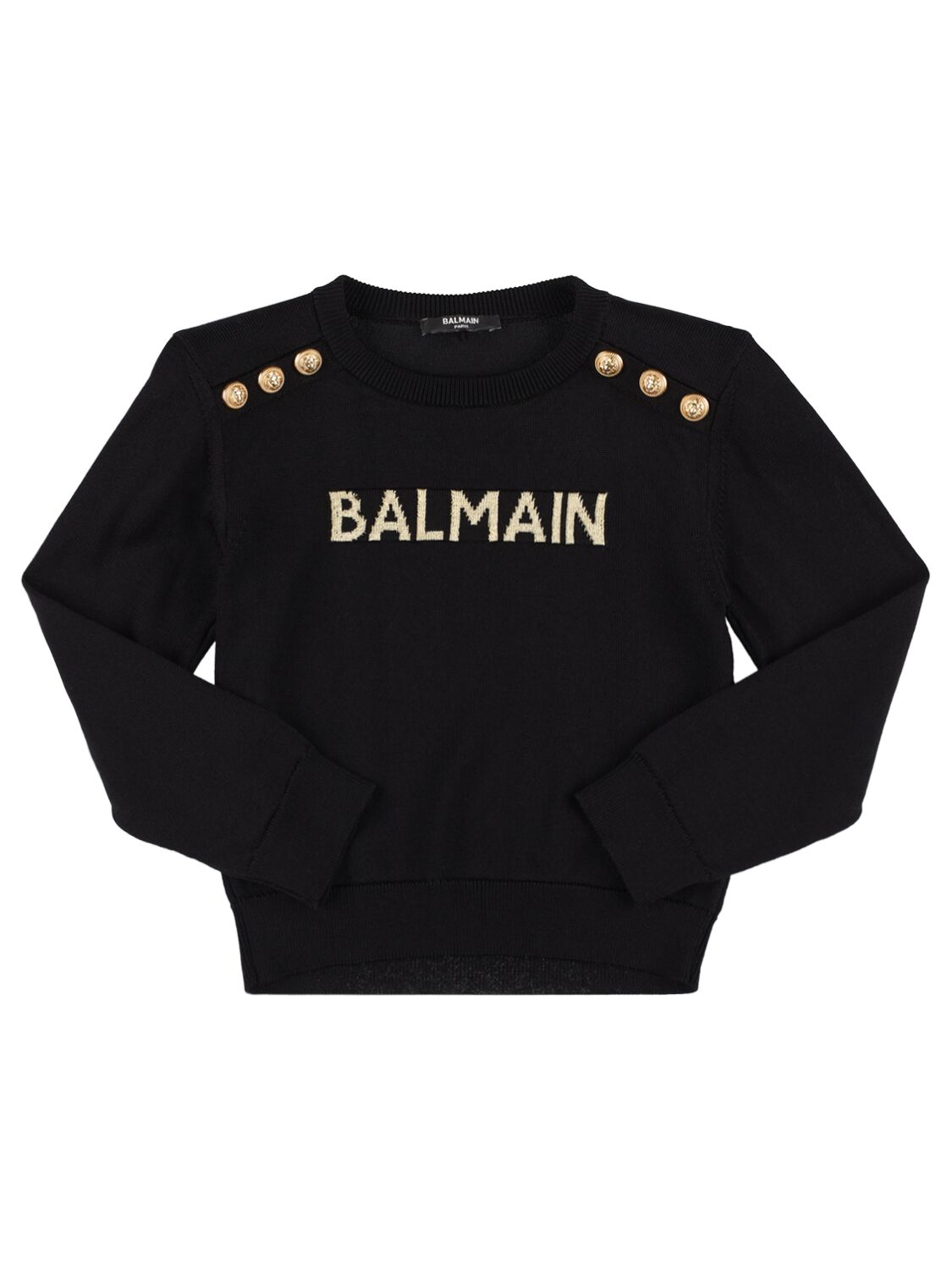Balmain Kids' Cotton & Viscose Knit Logo Sweater In Black