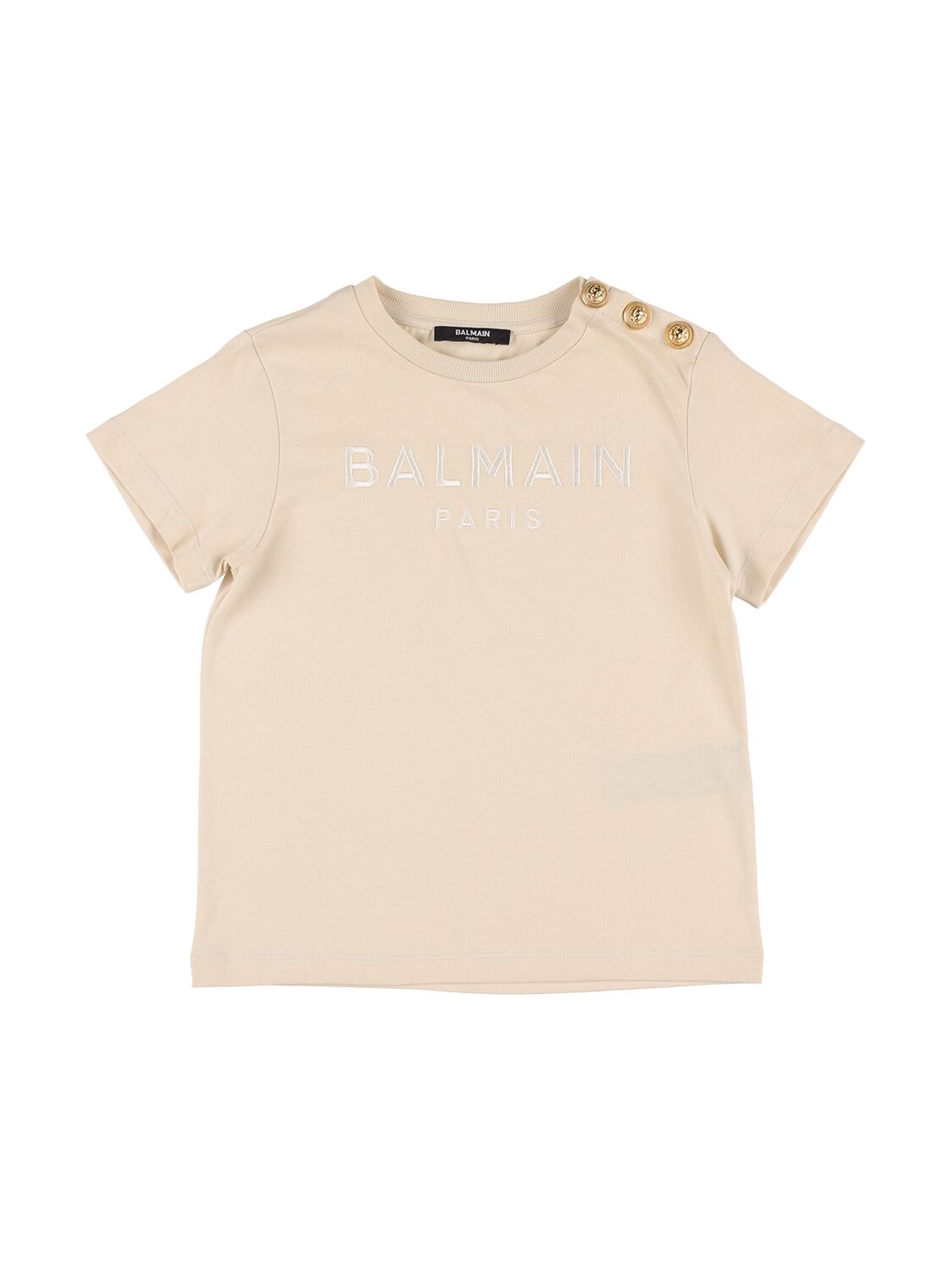 Balmain Kids' Organic Cotton Jersey T-shirt In Beige