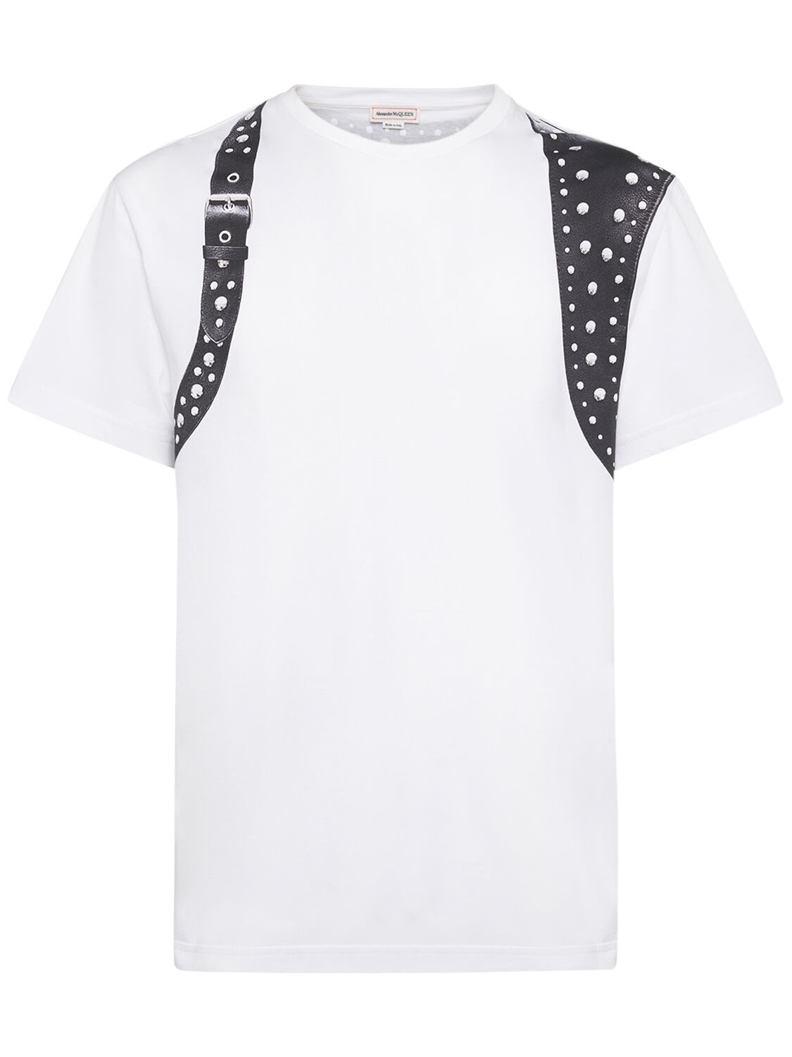 Shop Alexander Mcqueen Stud Harness Cotton T-shirt In White,black