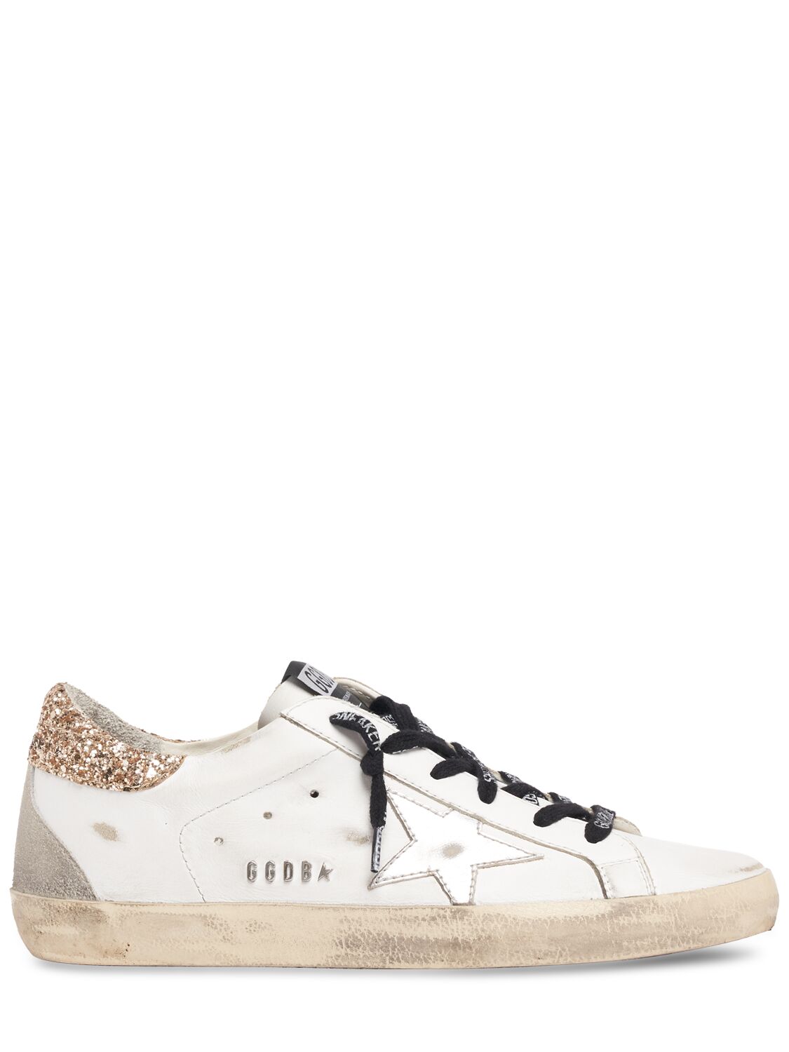 Golden Goose 20mm Super-star Leather Sneakers In White,silver