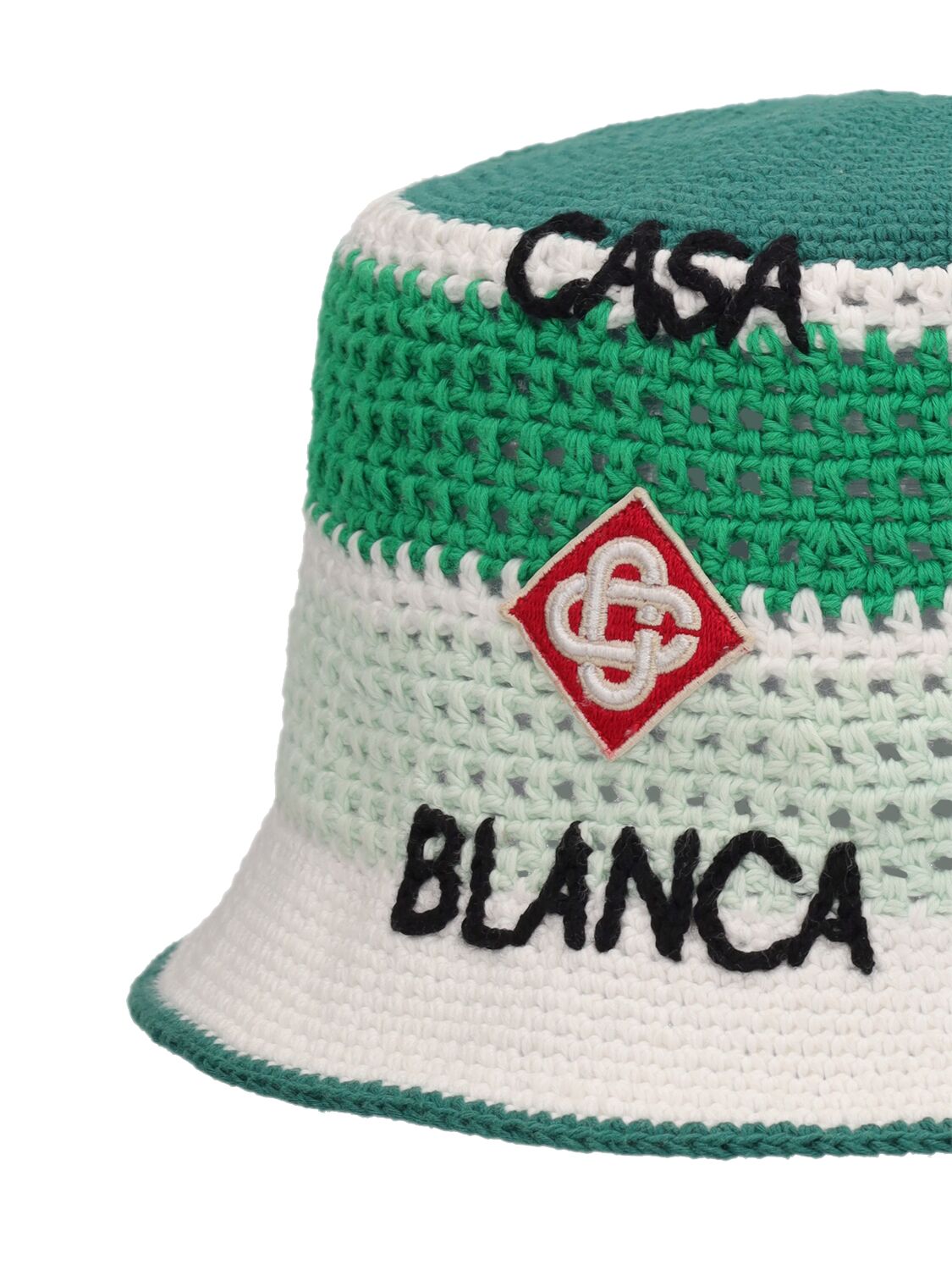 Shop Casablanca Logo Crochet Cotton Bucket Hat In Grün Weiss
