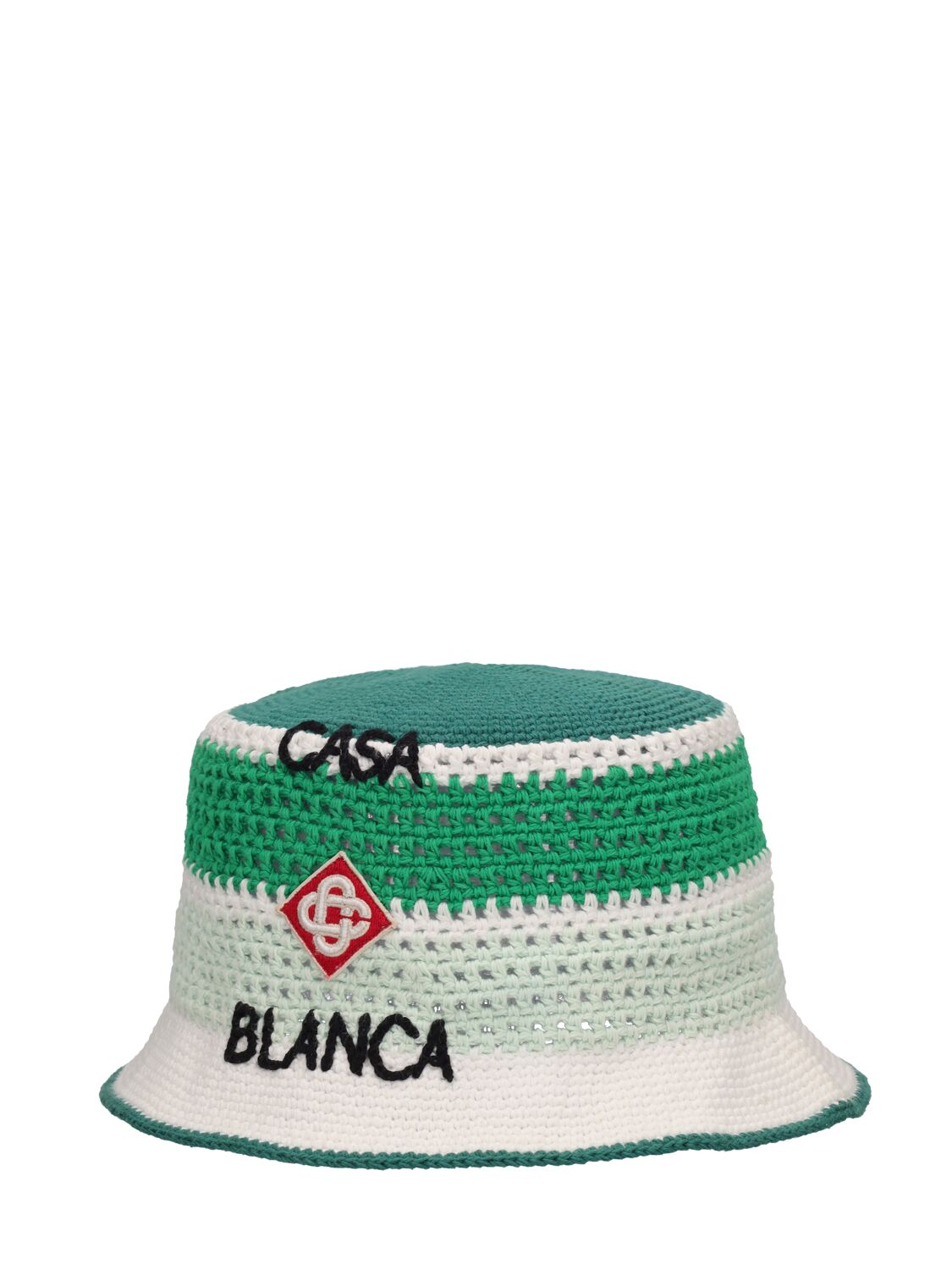 Shop Casablanca Logo Crochet Cotton Bucket Hat In Grün Weiss