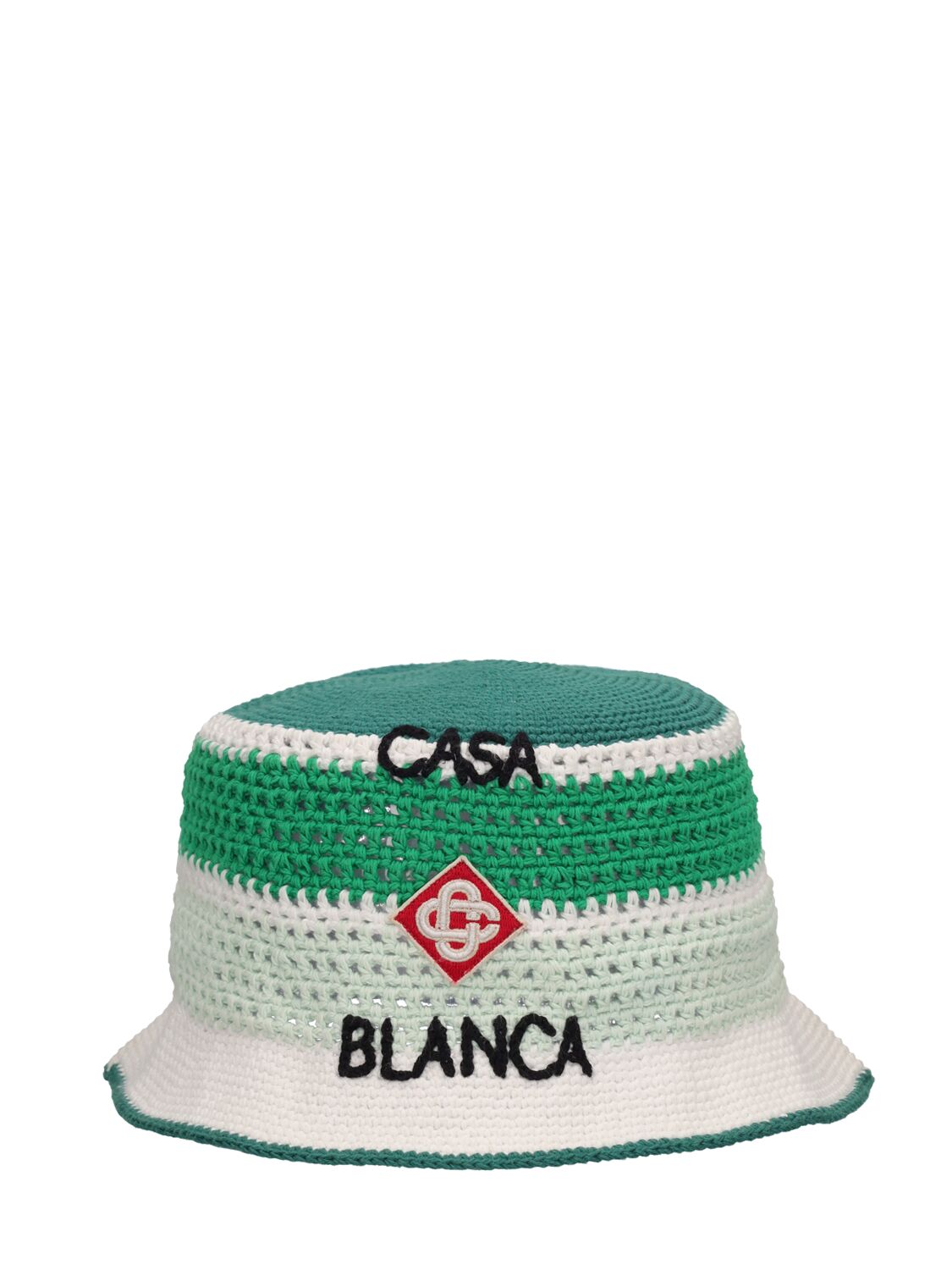 Casablanca Logo Crochet Cotton Bucket Hat In Grün Weiss