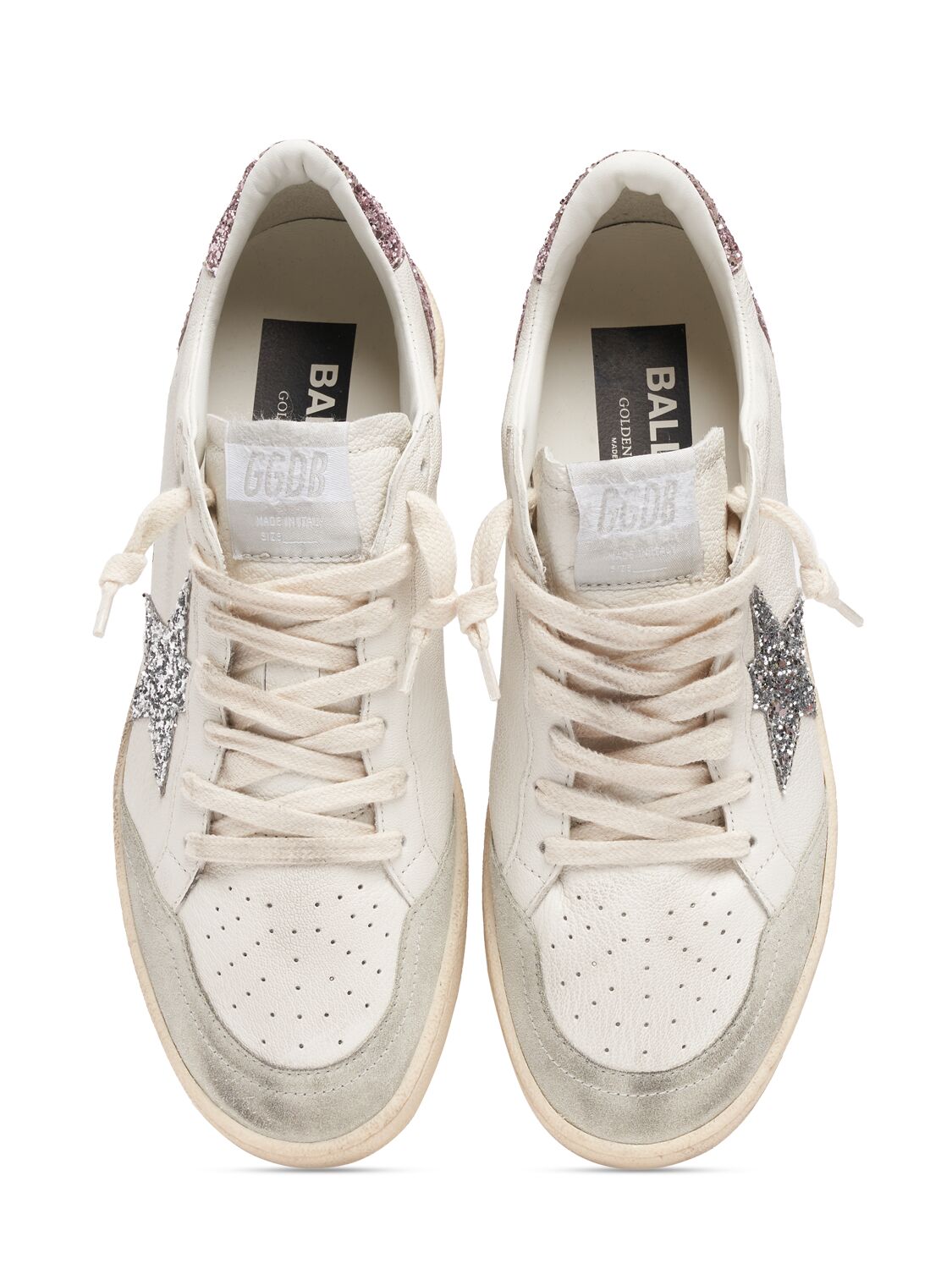 Shop Golden Goose 20mm Ballstar Napa Leather Sneakers In White,silver