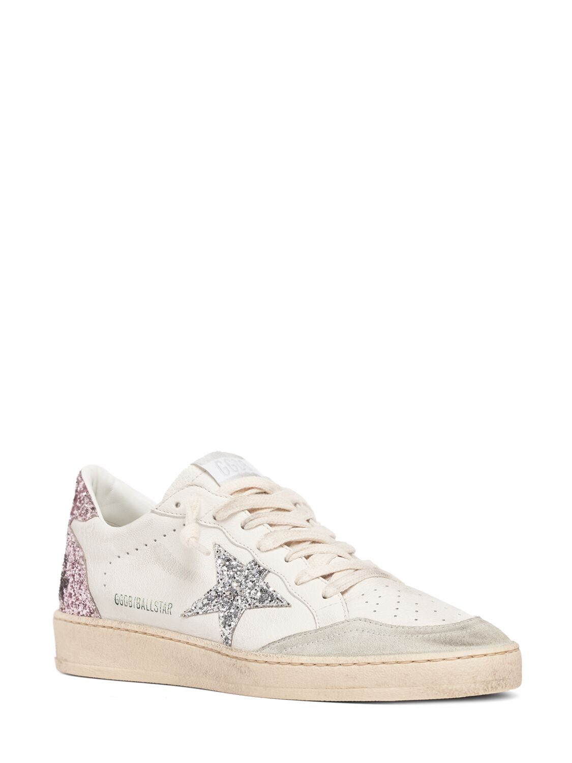 Shop Golden Goose 20mm Ballstar Napa Leather Sneakers In White,silver