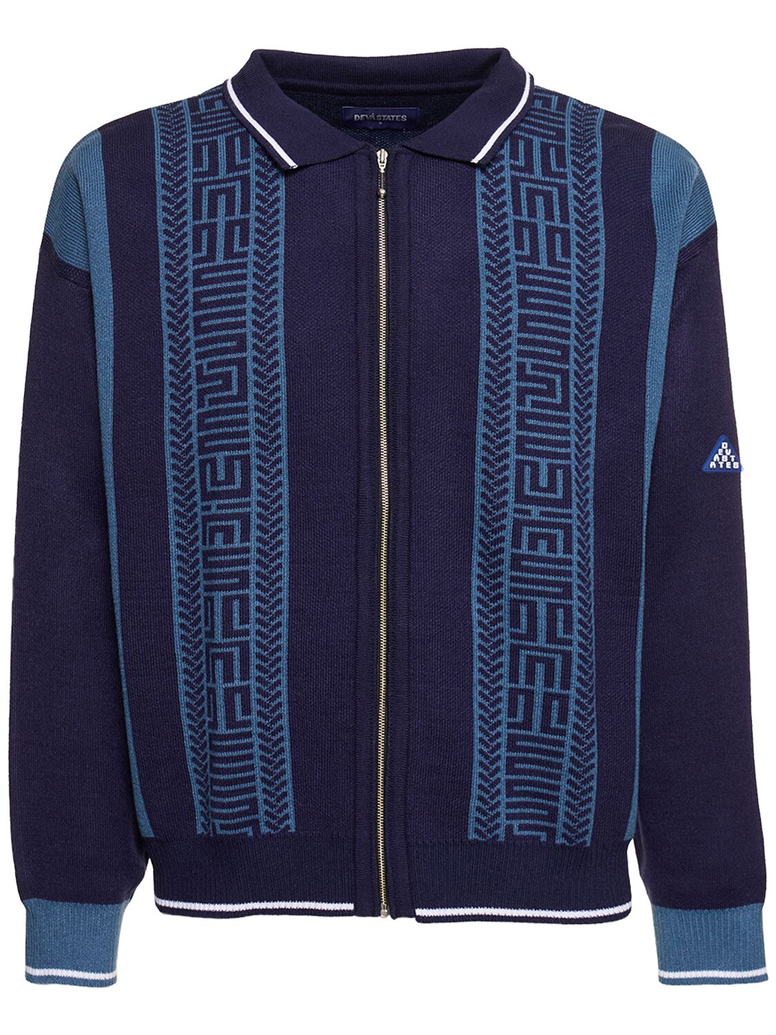 Shop Deva States Links Knitted Zip-up Polo Sweater In Blue