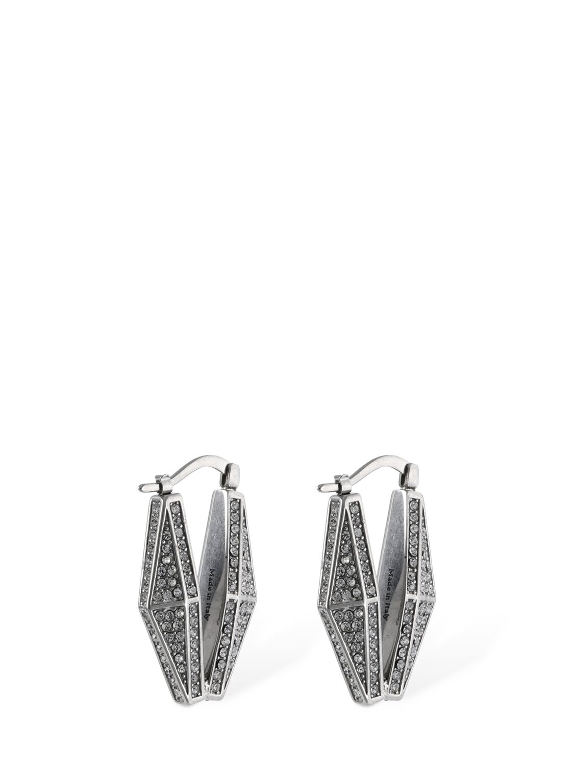 Shop Jimmy Choo Diamond Effect Hoop Earrings In Silver