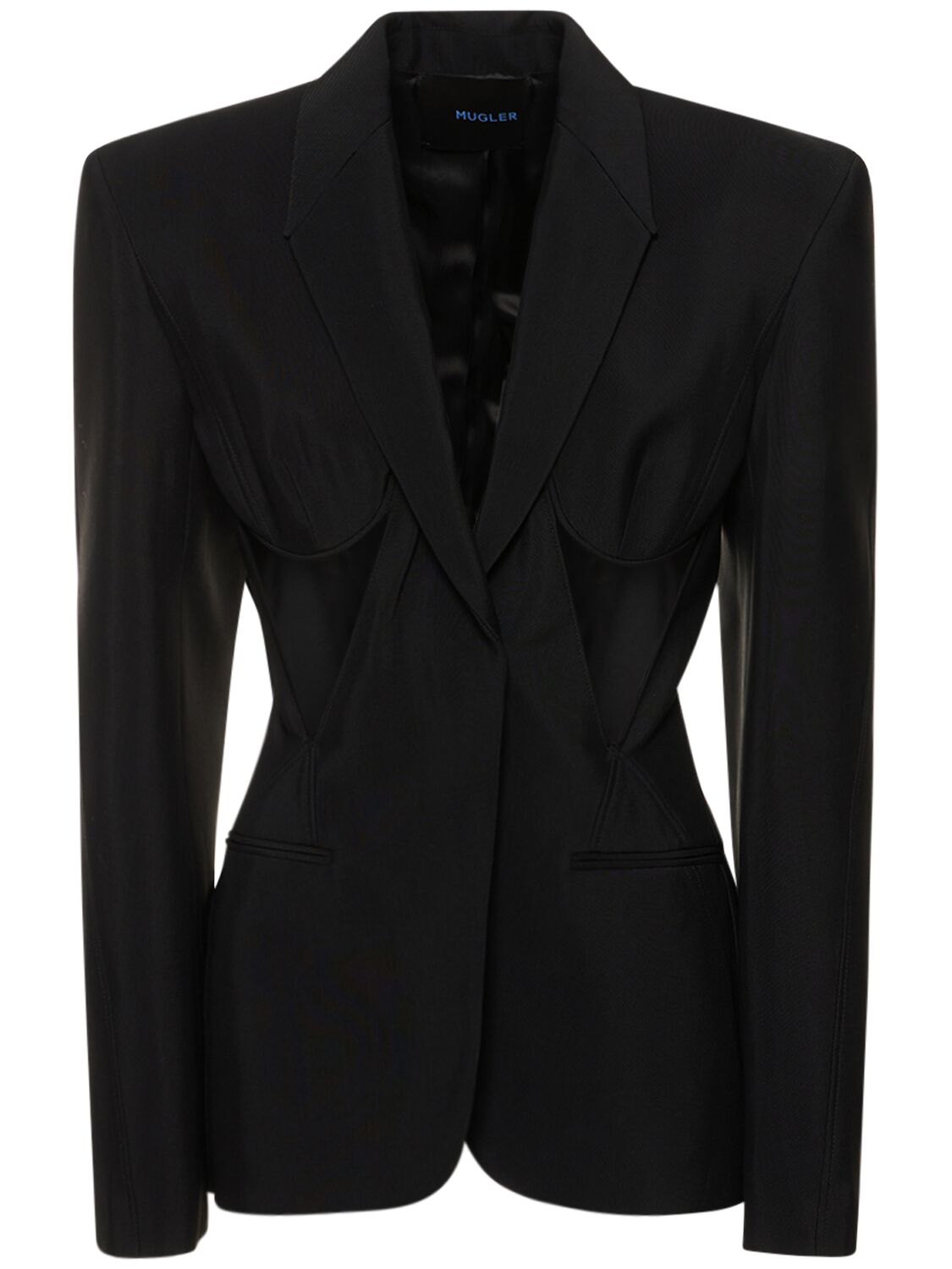 Mugler Viscose Twill Fitted Cutout Jacket In Black
