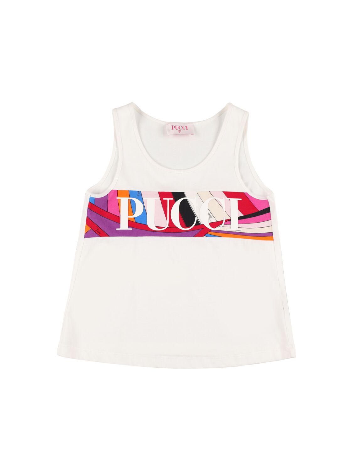 Pucci Kids' Logo Cotton Jersey Tank Top In Ivory