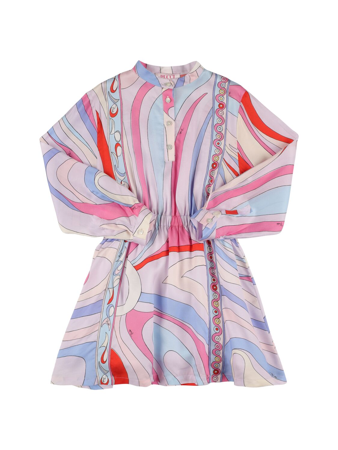 Pucci Kids' Printed Viscose Long Sleeve Midi Dress In Multi