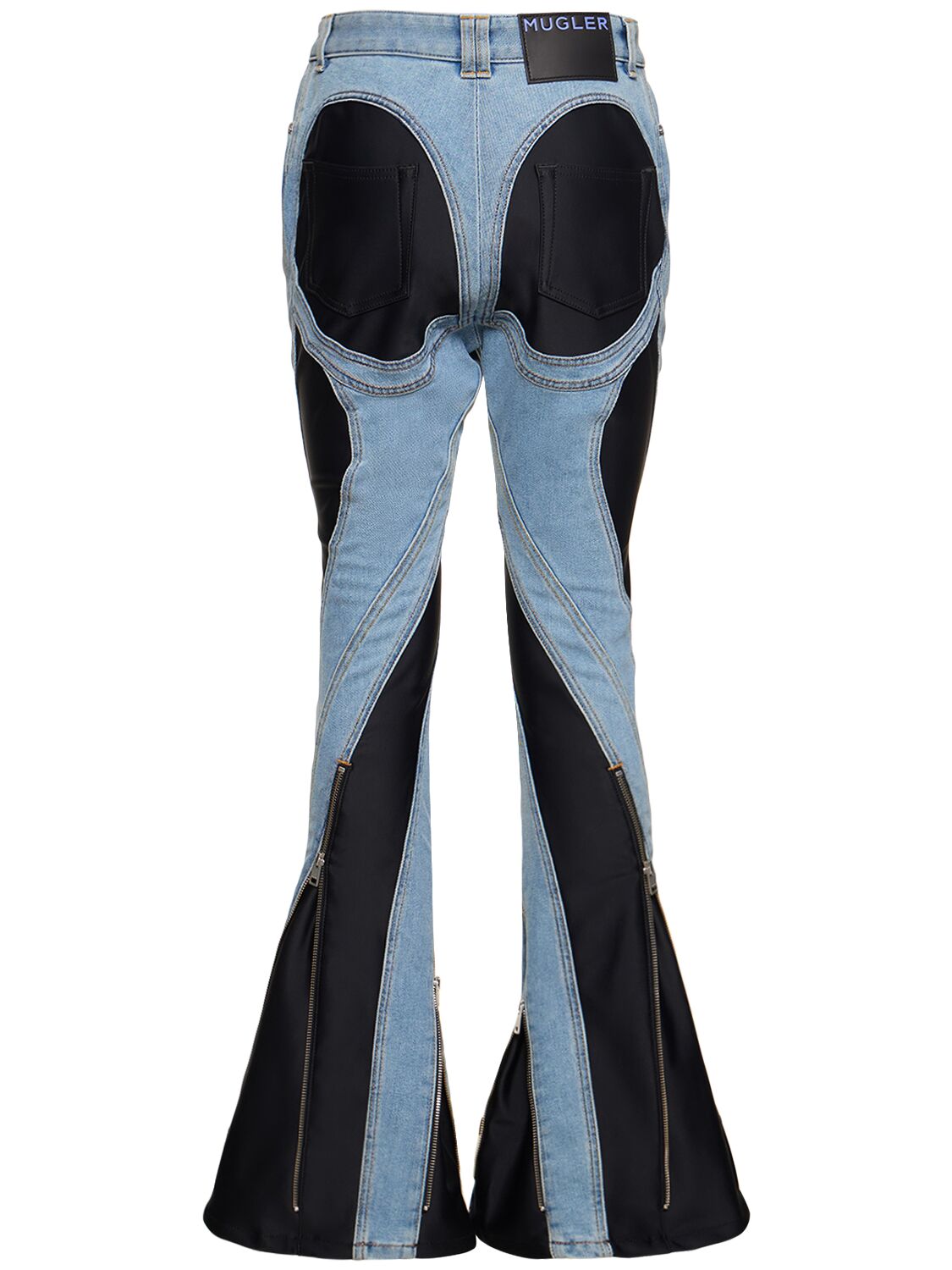 Shop Mugler Spiral Denim & Jersey Zip Skinny Jeans In Blue,black