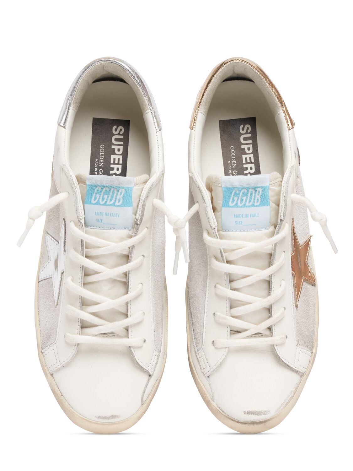 Shop Golden Goose 20mm Super-star Suede & Leather Sneakers In White,silver