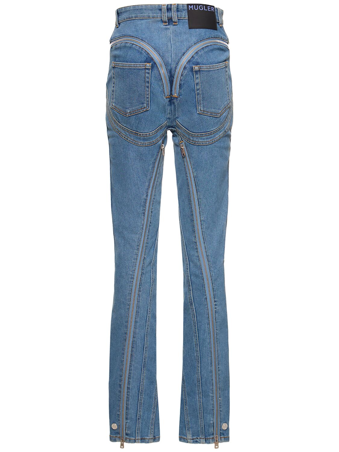 Shop Mugler Stretch Denim High Rise Zip Skinny Jeans In Blue