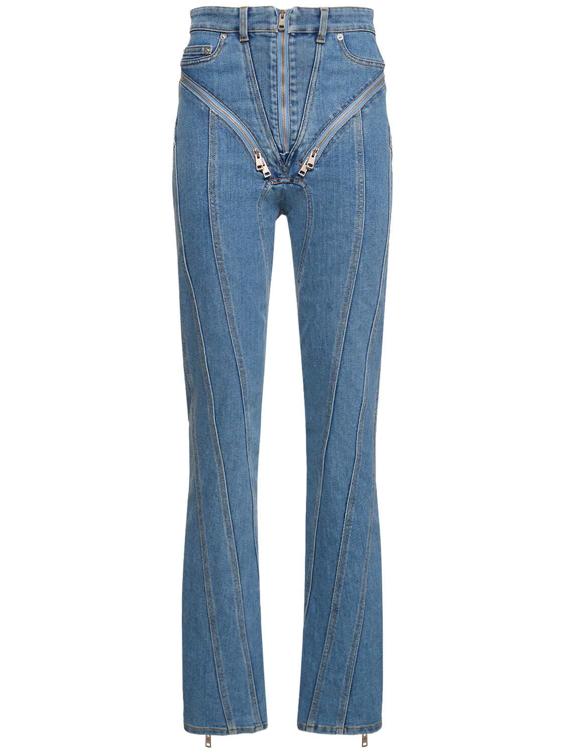 Mugler Stretch Denim High Rise Zip Skinny Jeans In Blue