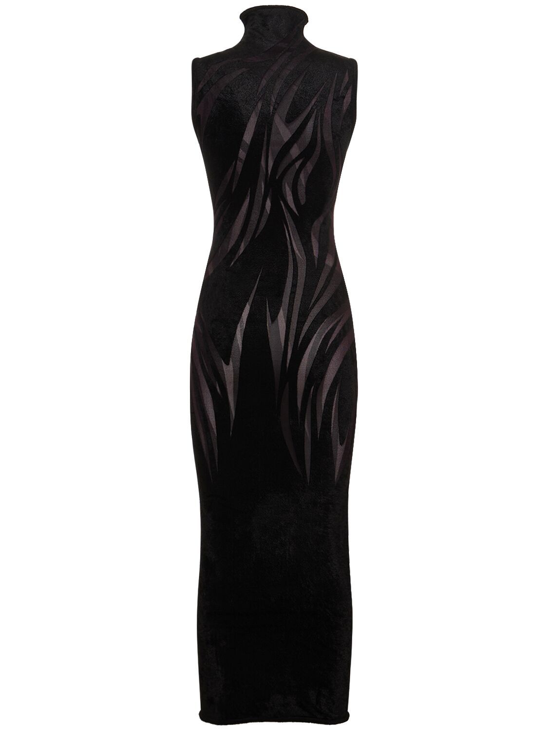 Shop Mugler Velvet & Tulle Midi Turtleneck Dress In Black