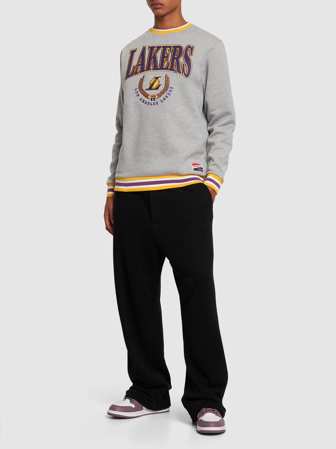 Shop New Era Los Angeles Lakers Crewneck Sweatshirt In Grey,purple