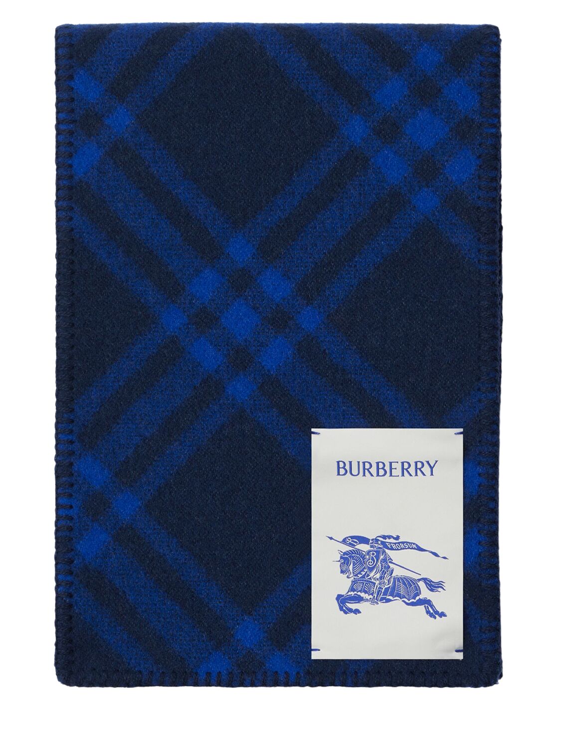 Shop Burberry Ekd Checked Wool Scarf In Navy