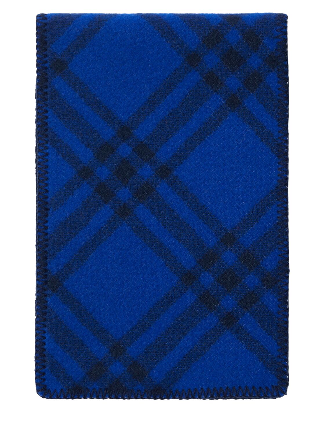 Shop Burberry Ekd Checked Wool Scarf In Navy