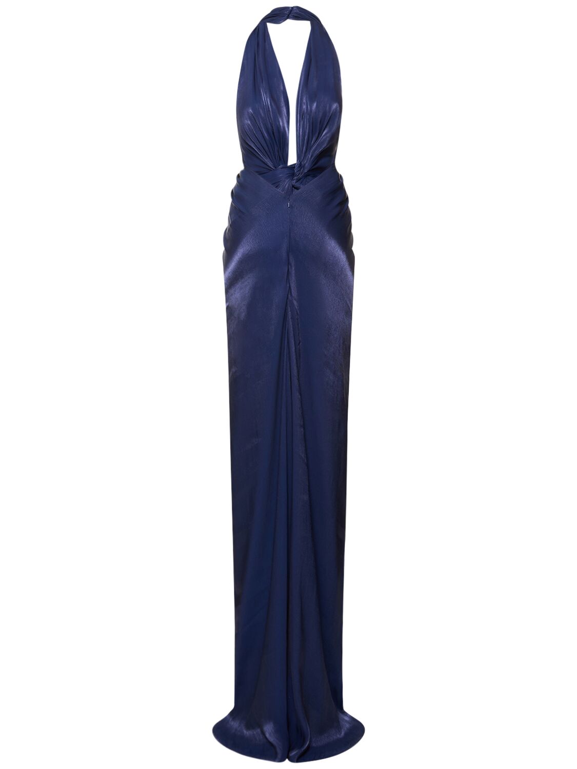 Shop Costarellos Colette Lurex Georgette Knot H/neck Gown In Dark Blue