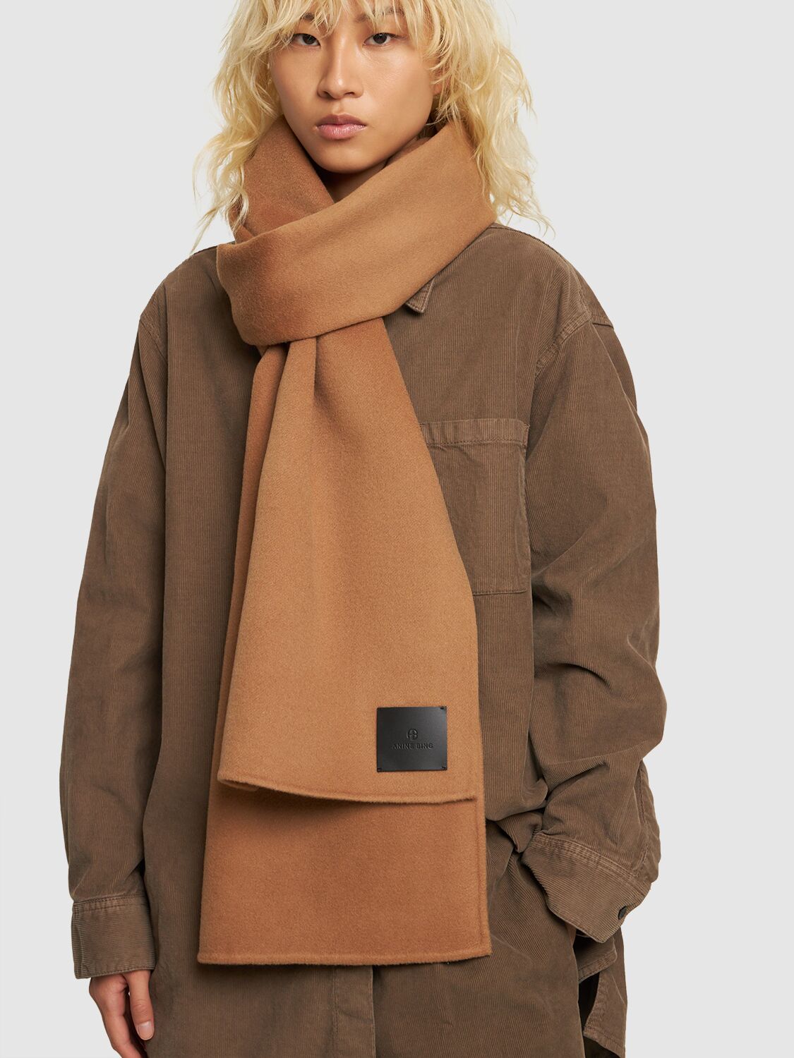 Shop Anine Bing Ava Wool & Cashmere Scarf In Brown