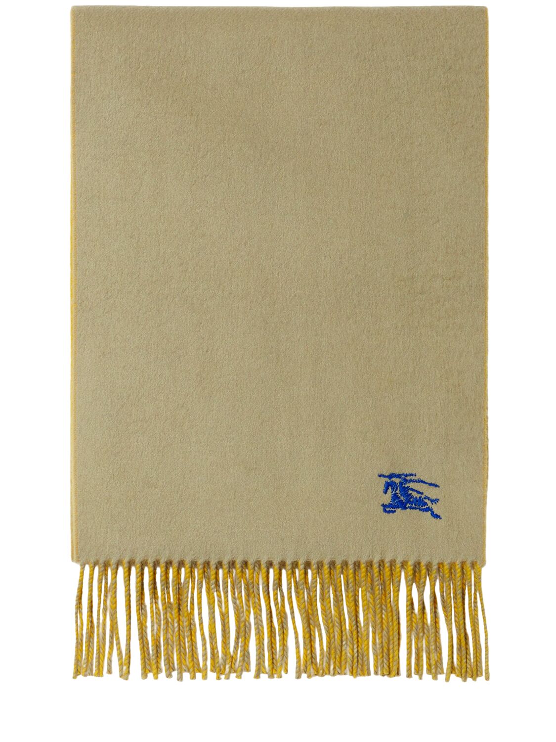 Shop Burberry Embroidered Logo Bicolor Cashmere Scarf In Hunter,pear