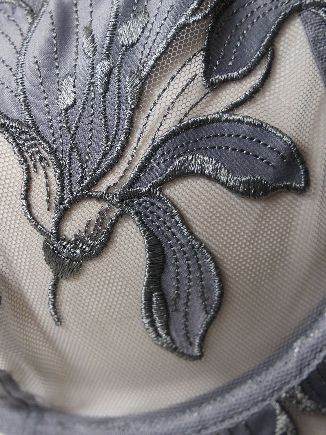 Shop Fleur Du Mal Lily Embroidered Plunge Demi Bra In Grey