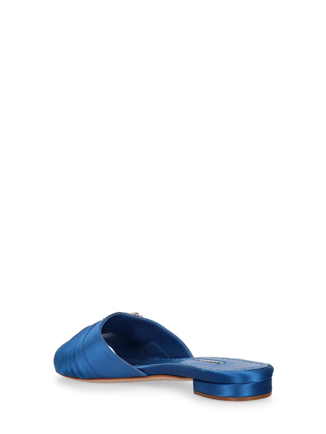 Shop Manolo Blahnik 10mm Pralina Satin Slide Sandals In 다크 블루