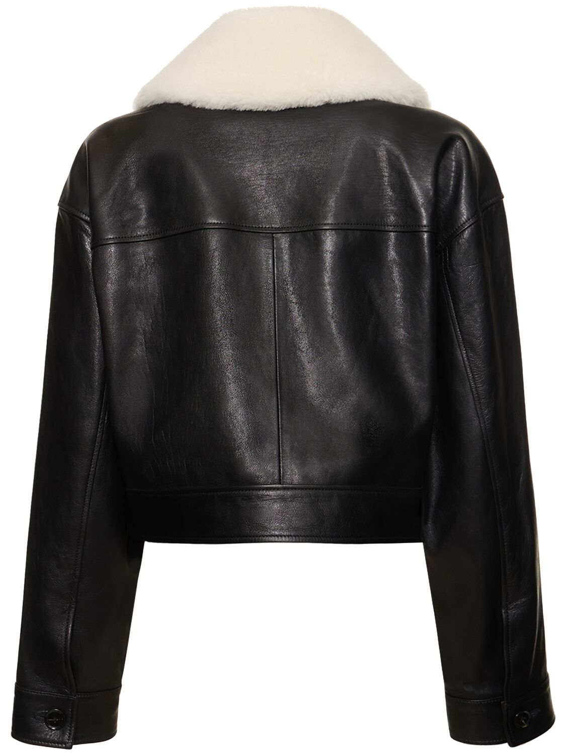 Shop Proenza Schouler Crop Leather Jacket W/shearling Collar In Black