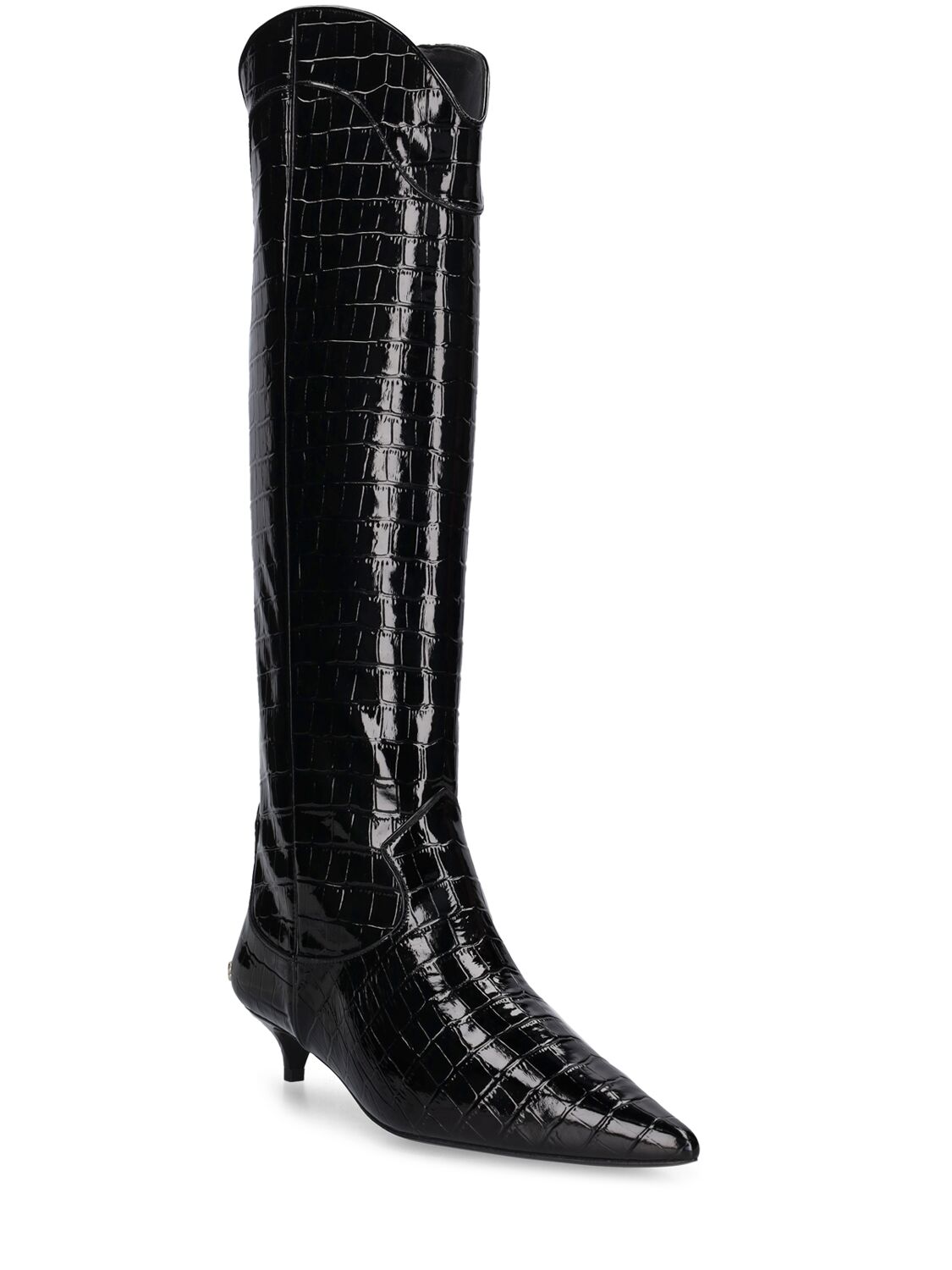 Shop Anine Bing 40mm Rae Croc Embossed Leather Boots In Black