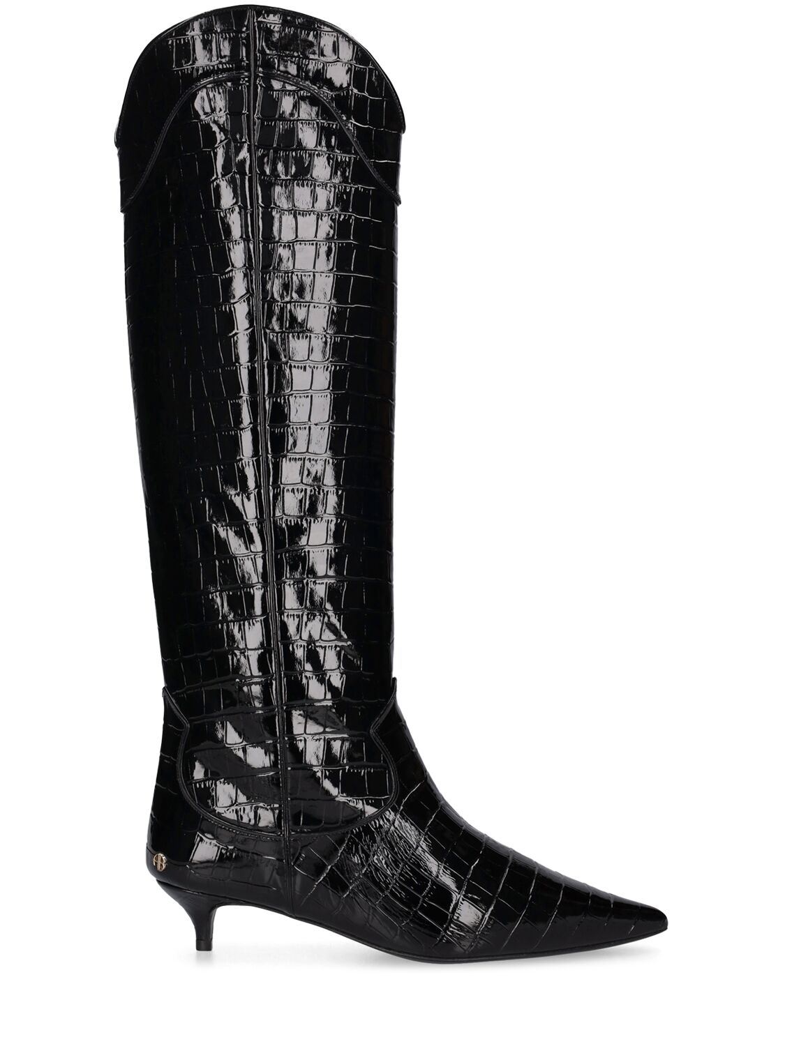 Shop Anine Bing 40mm Rae Croc Embossed Leather Boots In Black