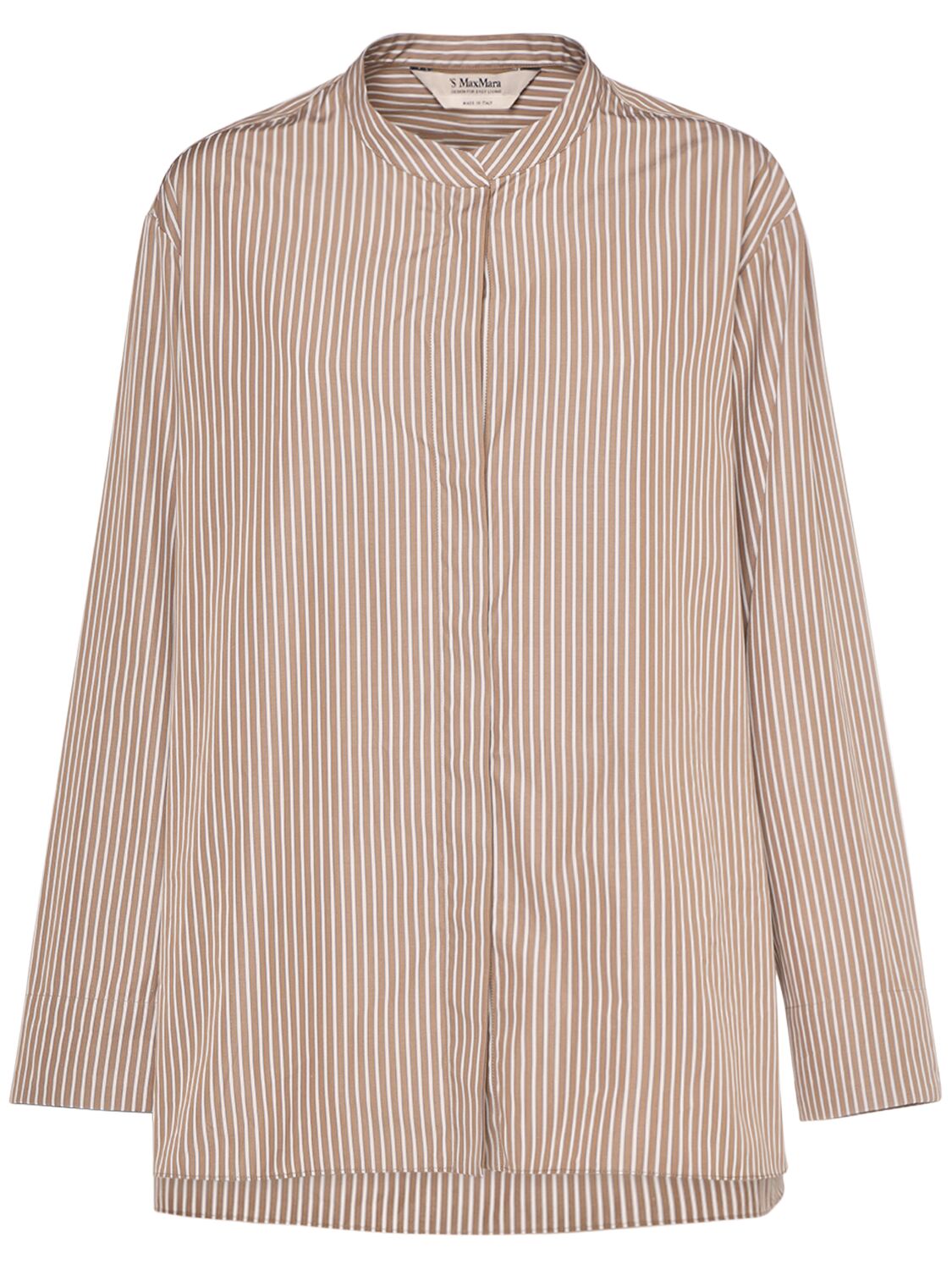 Shop 's Max Mara Rondine Striped Cotton Collarless Shirt In Brown,white