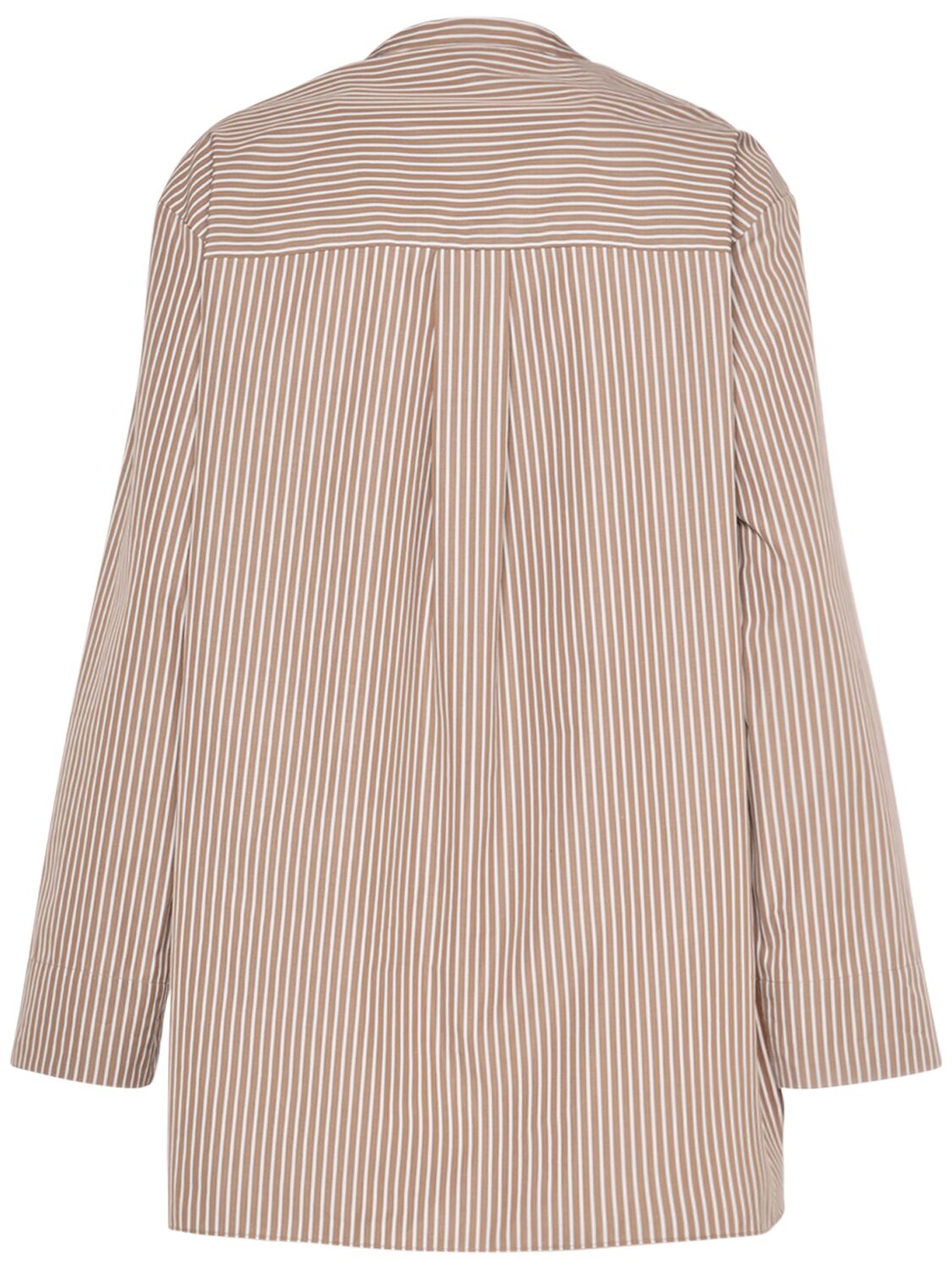 Shop 's Max Mara Rondine Striped Cotton Collarless Shirt In Brown,white