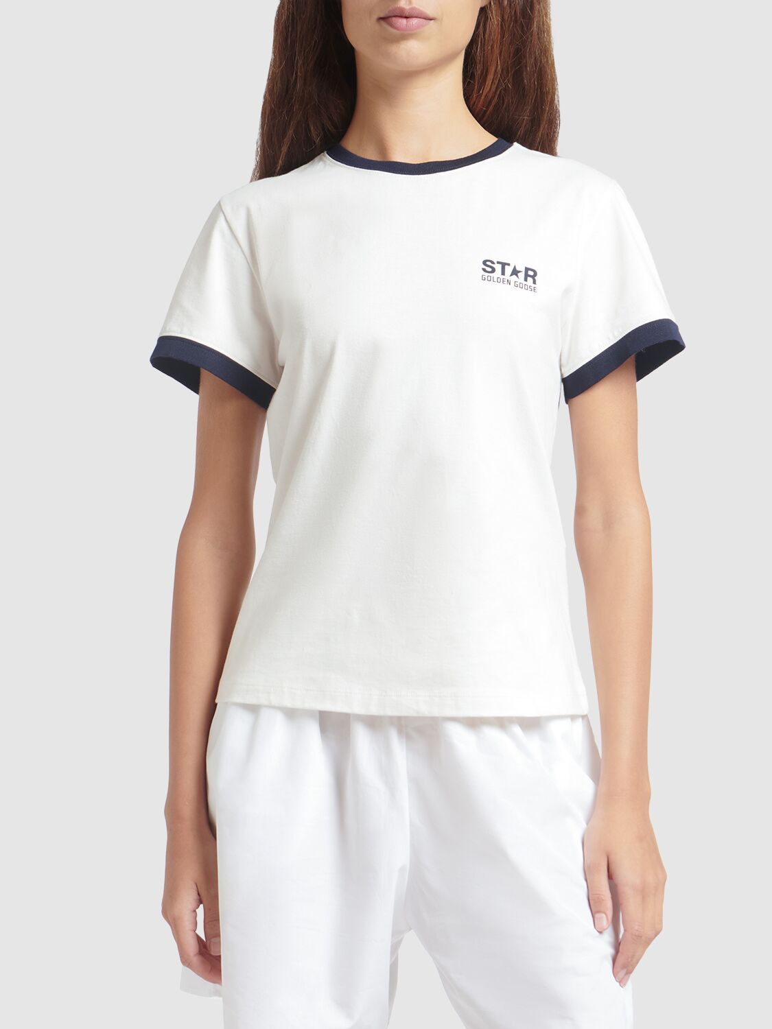 Shop Golden Goose Star Slim Cotton T-shirt In Heritage White