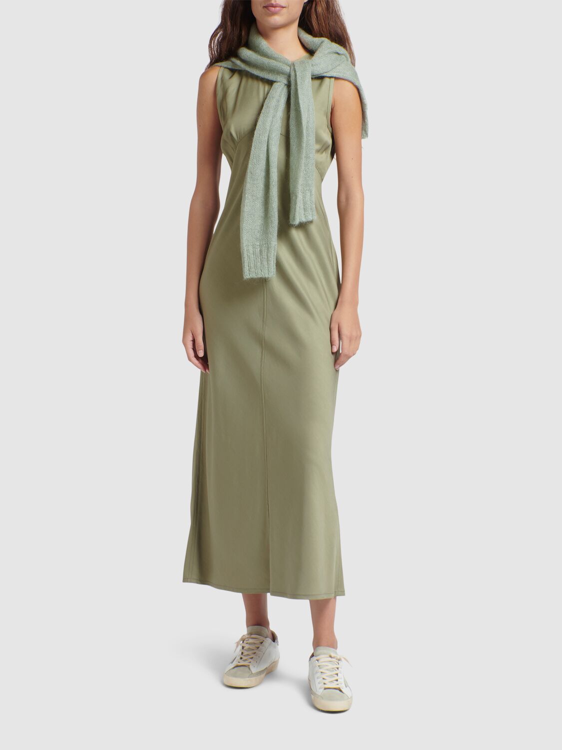 Shop Golden Goose Journey Fluid Viscose Dress In Khaki