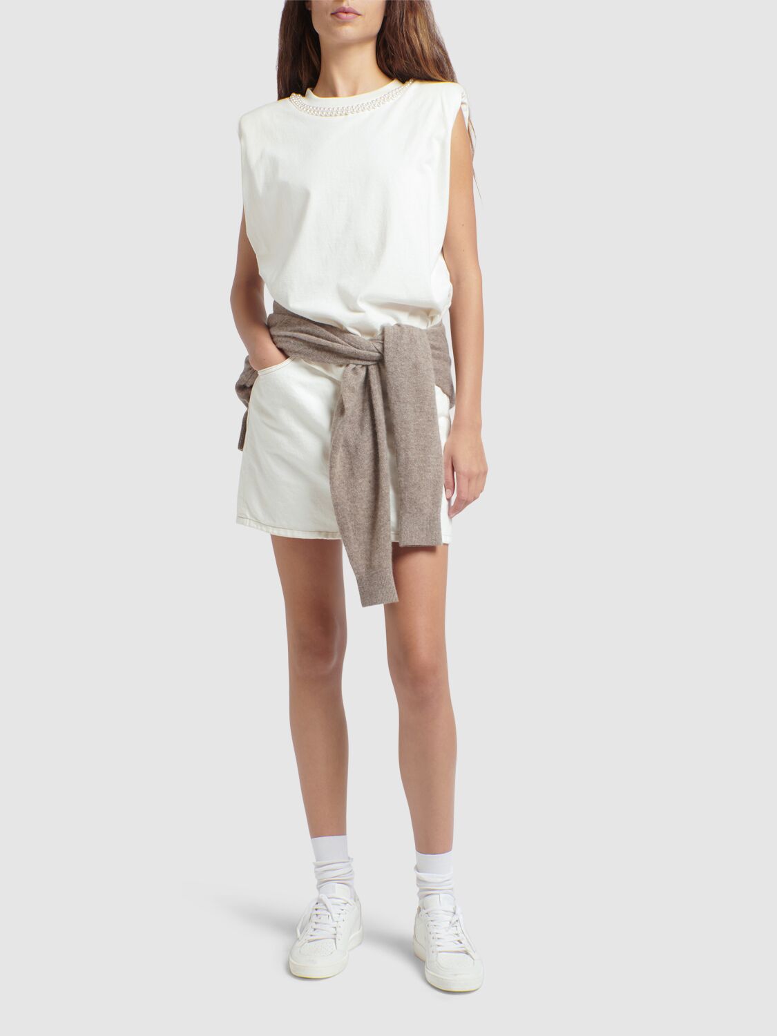 Shop Golden Goose Journey Sleeveless Cotton Top In Heritage White