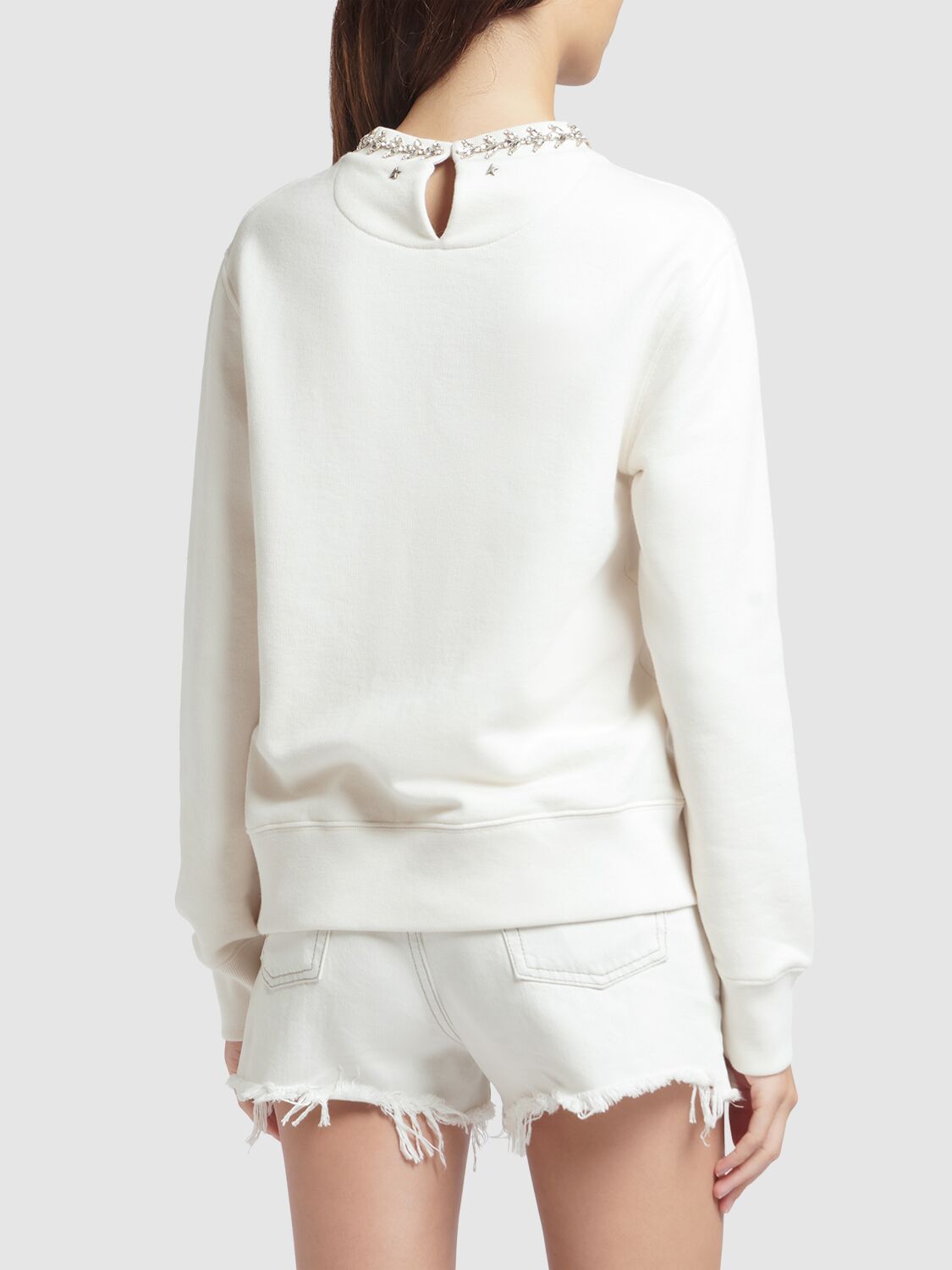 Shop Golden Goose Journey Crewneck Cotton Sweatshirt In Heritage White